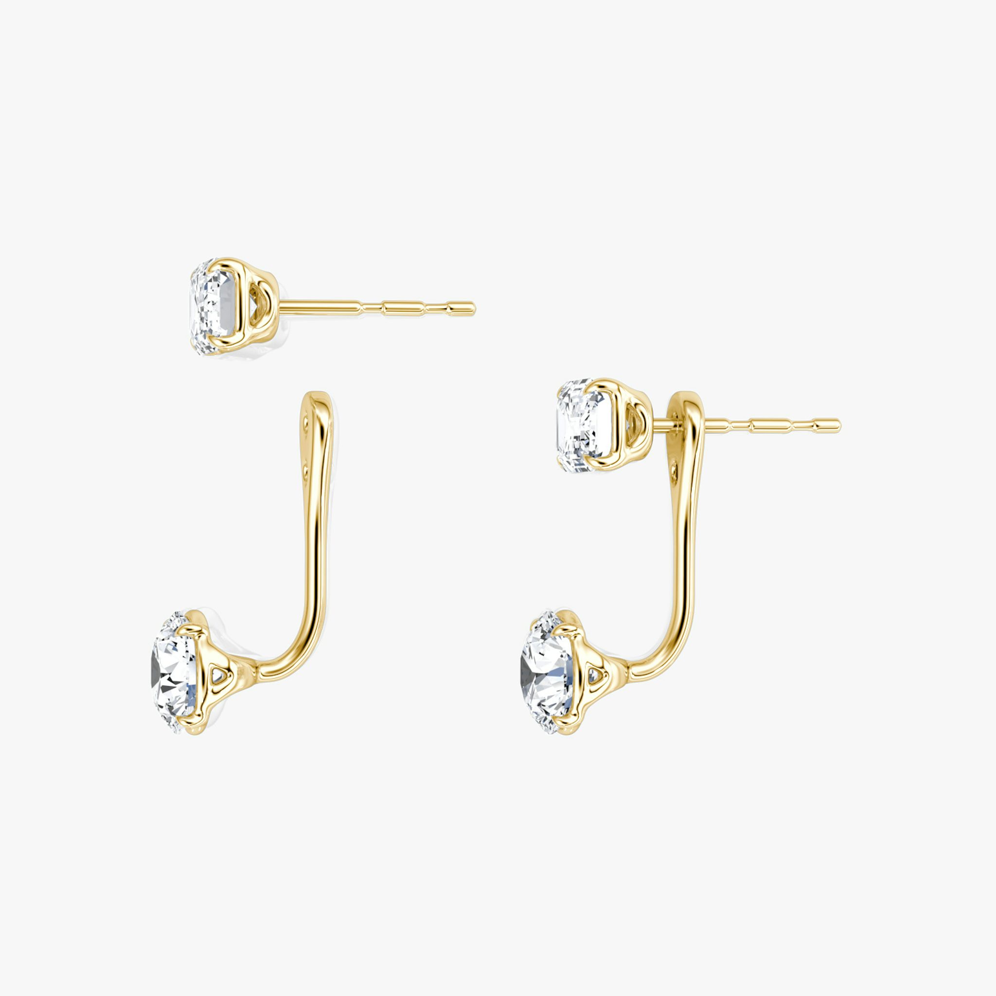 Solitaire Stud & Ear Jacket | 14k | Yellow Gold | bottomDiamondShape: Round Brilliant | topDiamondShape: Emerald | caratWeight: 1ct