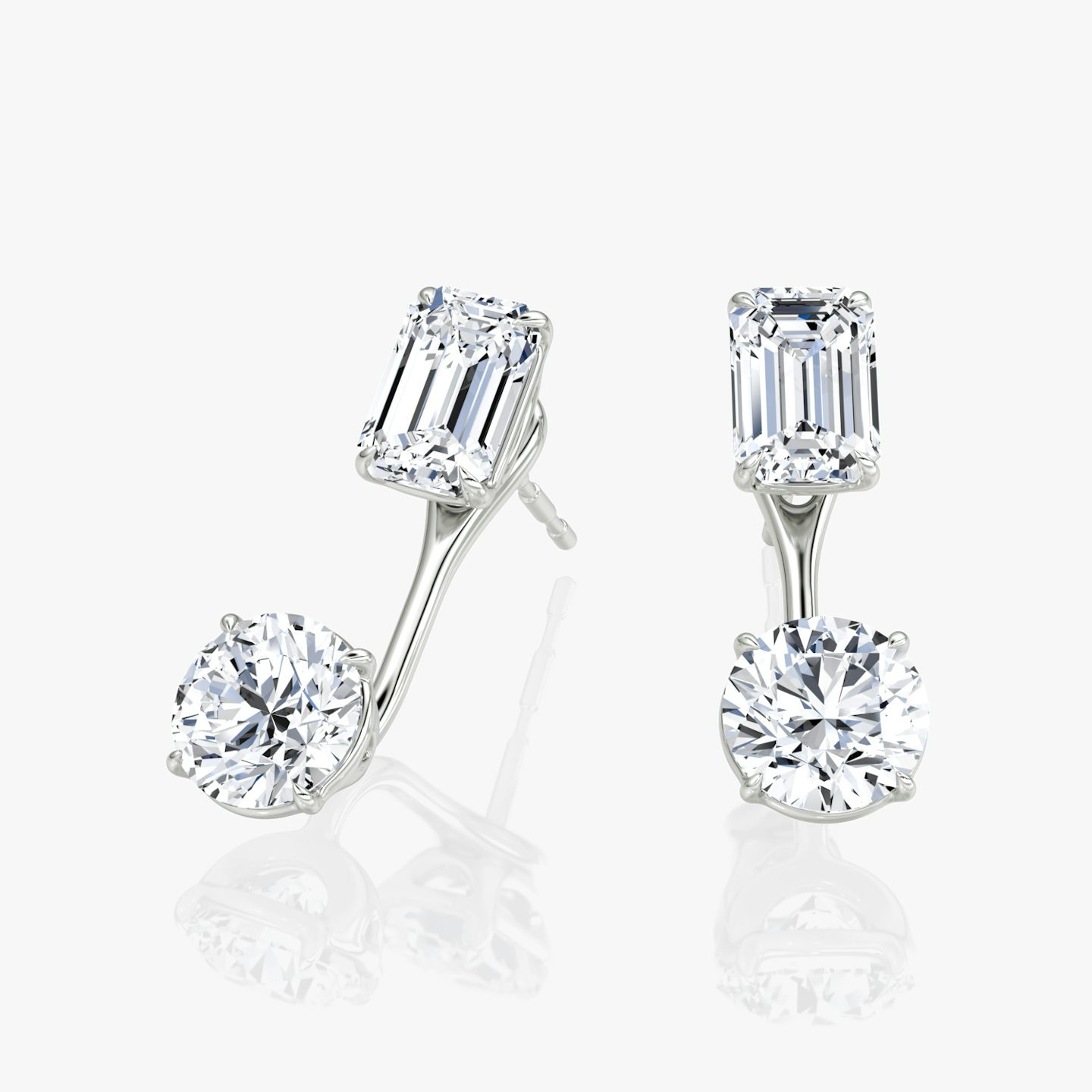 Solitaire Stud & Ear Jacket | 14k | White Gold | bottomDiamondShape: Round Brilliant | topDiamondShape: Emerald | caratWeight: 1ct