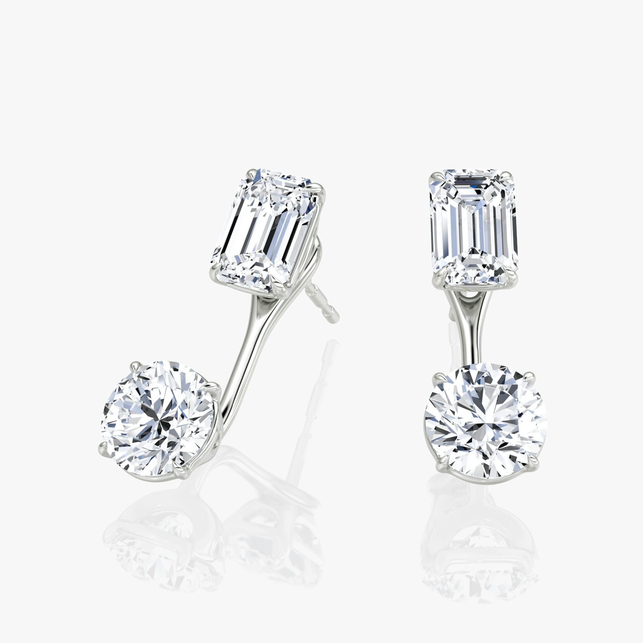Solitaire Stud & Ear Jacket | 14k | White Gold | bottomDiamondShape: Round Brilliant | topDiamondShape: Emerald | caratWeight: 1ct