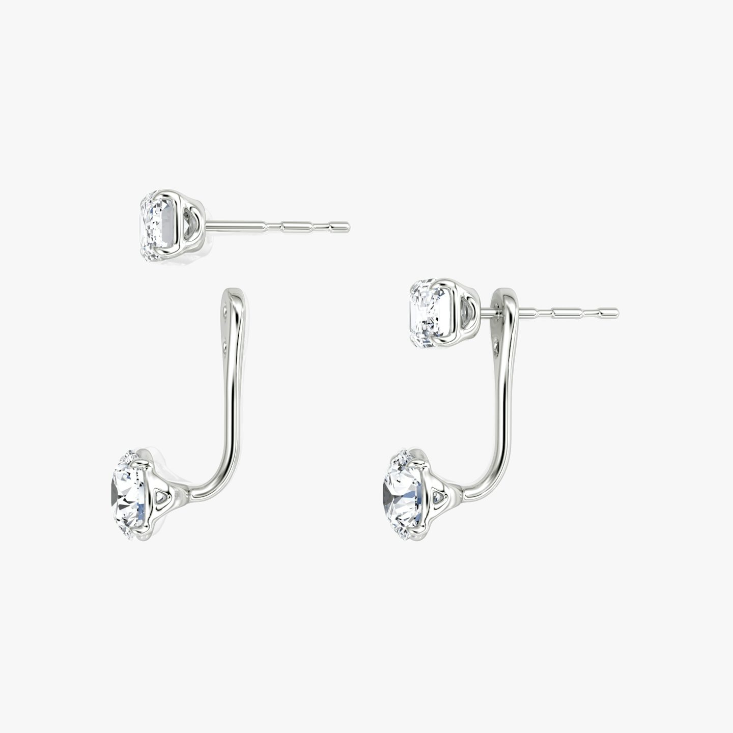 Solitaire Stud & Ear Jacket | 14k | White Gold | bottomDiamondShape: Round Brilliant | topDiamondShape: Emerald | caratWeight: 1ct