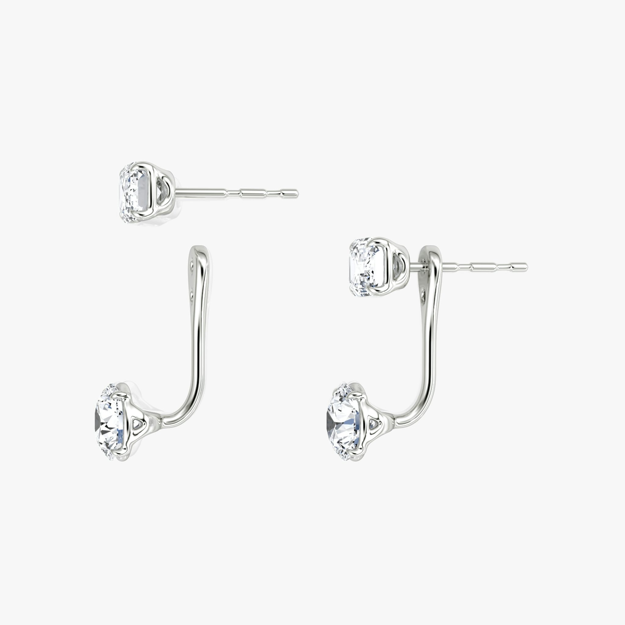 Solitaire Stud & Ear Jacket | 14k | White Gold | bottomDiamondShape: Round Brilliant | topDiamondShape: Emerald | caratWeight: 1ct