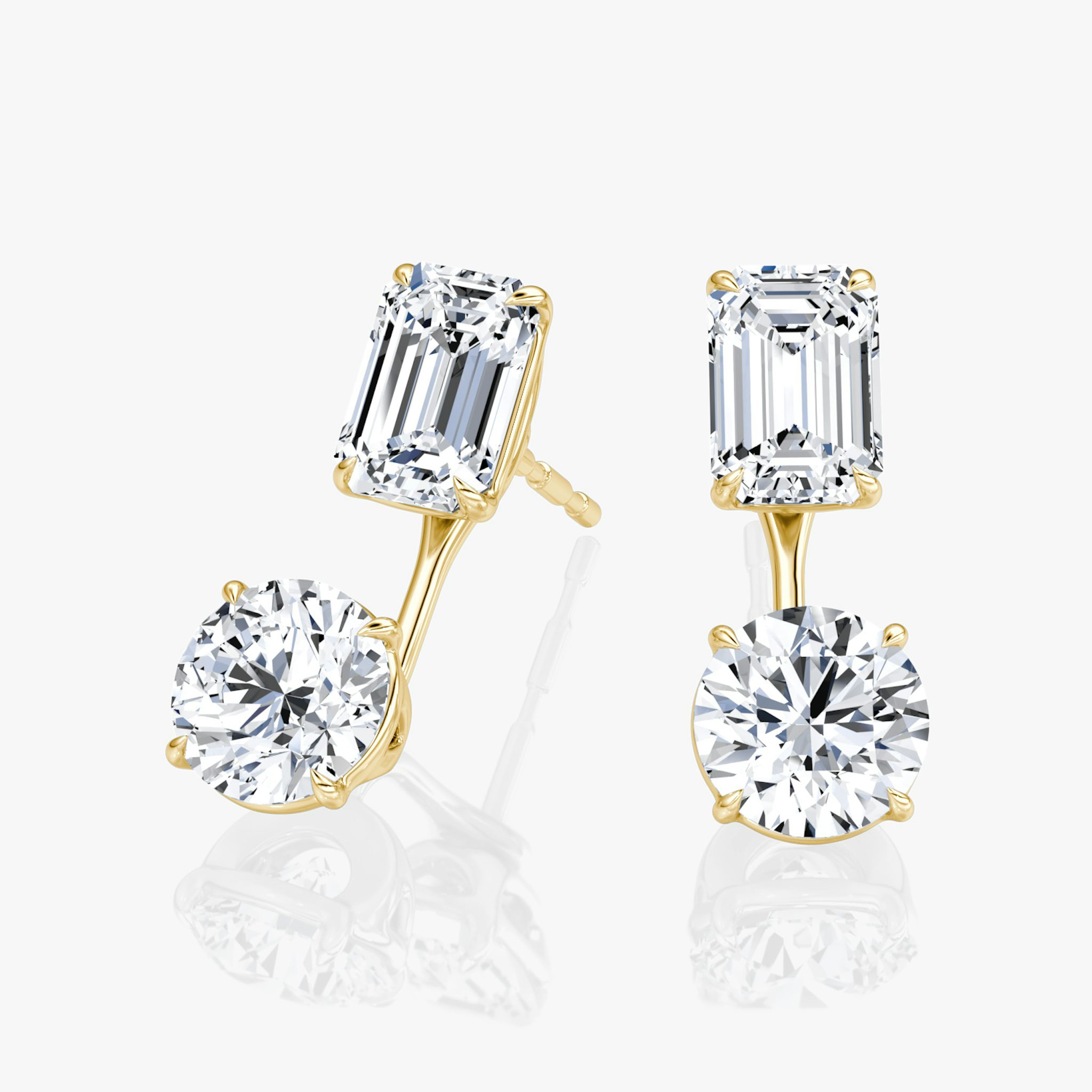 Solitaire Stud & Ear Jacket | 14k | Yellow Gold | bottomDiamondShape: Round Brilliant | topDiamondShape: Emerald | caratWeight: 2ct