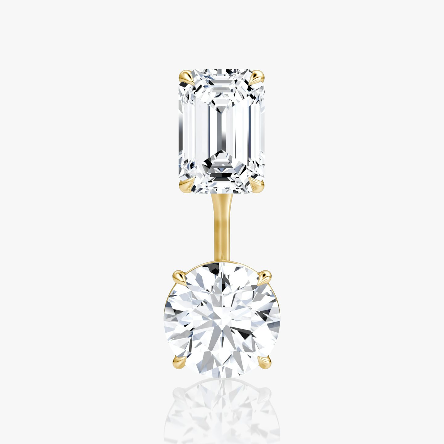 Solitaire Stud & Ear Jacket | 14k | Or jaune | bottomDiamondShape: Rond Brillant | topDiamondShape: Émeraude | caratWeight: 2ct