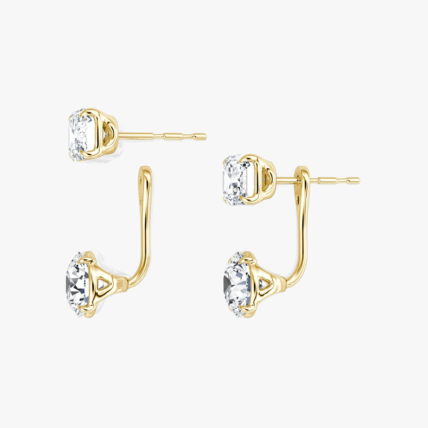 Solitaire Stud & Ear Jacket | 14k | Or jaune | bottomDiamondShape: Rond Brillant | topDiamondShape: Émeraude | caratWeight: 2ct