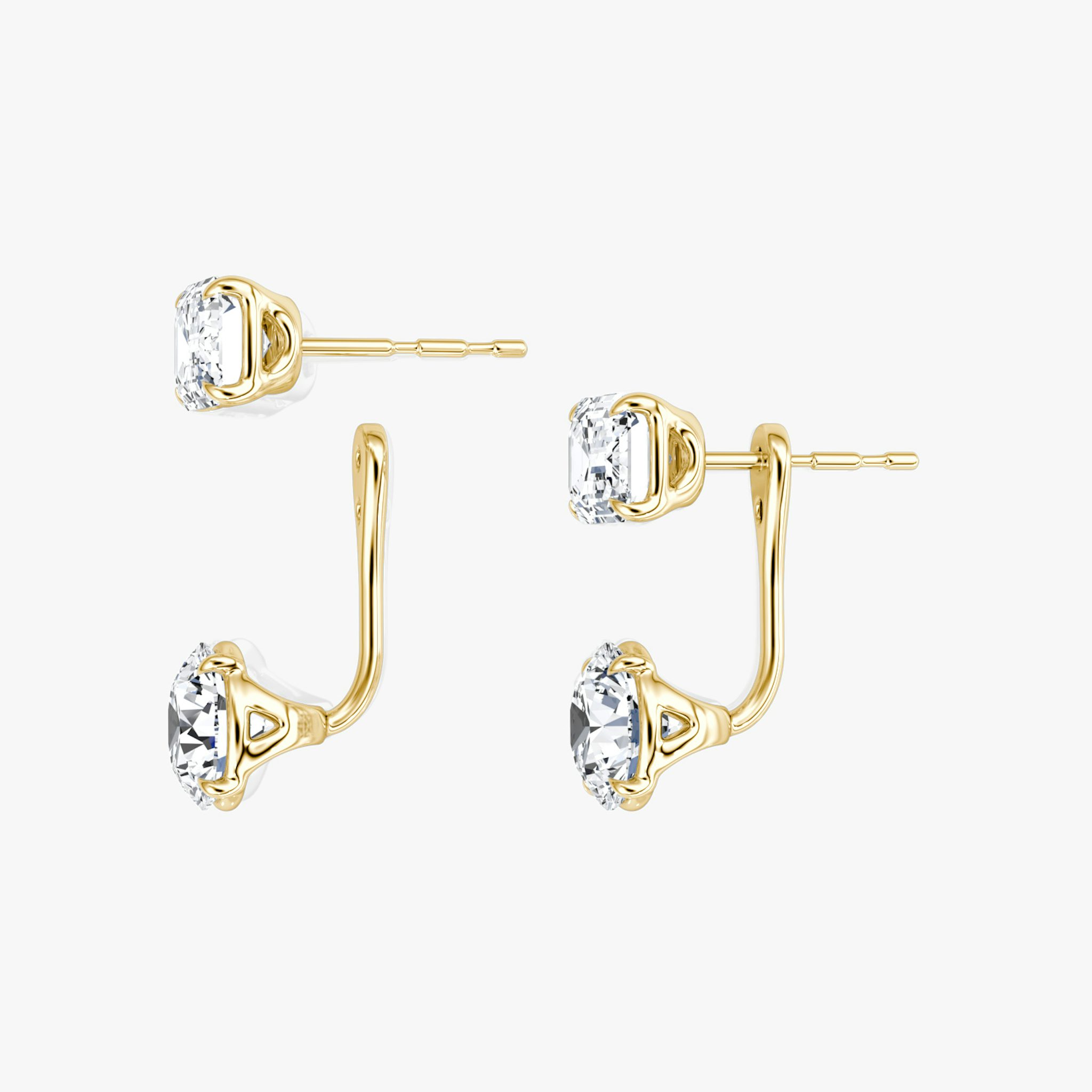 Solitaire Stud & Ear Jacket | 14k | Yellow Gold | bottomDiamondShape: Round Brilliant | topDiamondShape: Emerald | caratWeight: 2ct