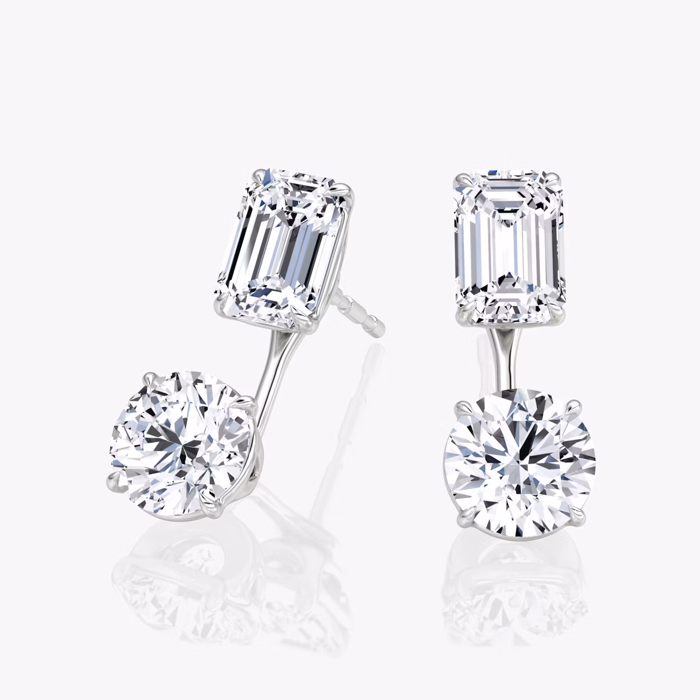 Solitaire Stud & Ear Jacket | 14k | Or blanc | bottomDiamondShape: Rond Brillant | topDiamondShape: Émeraude | caratWeight: 2ct