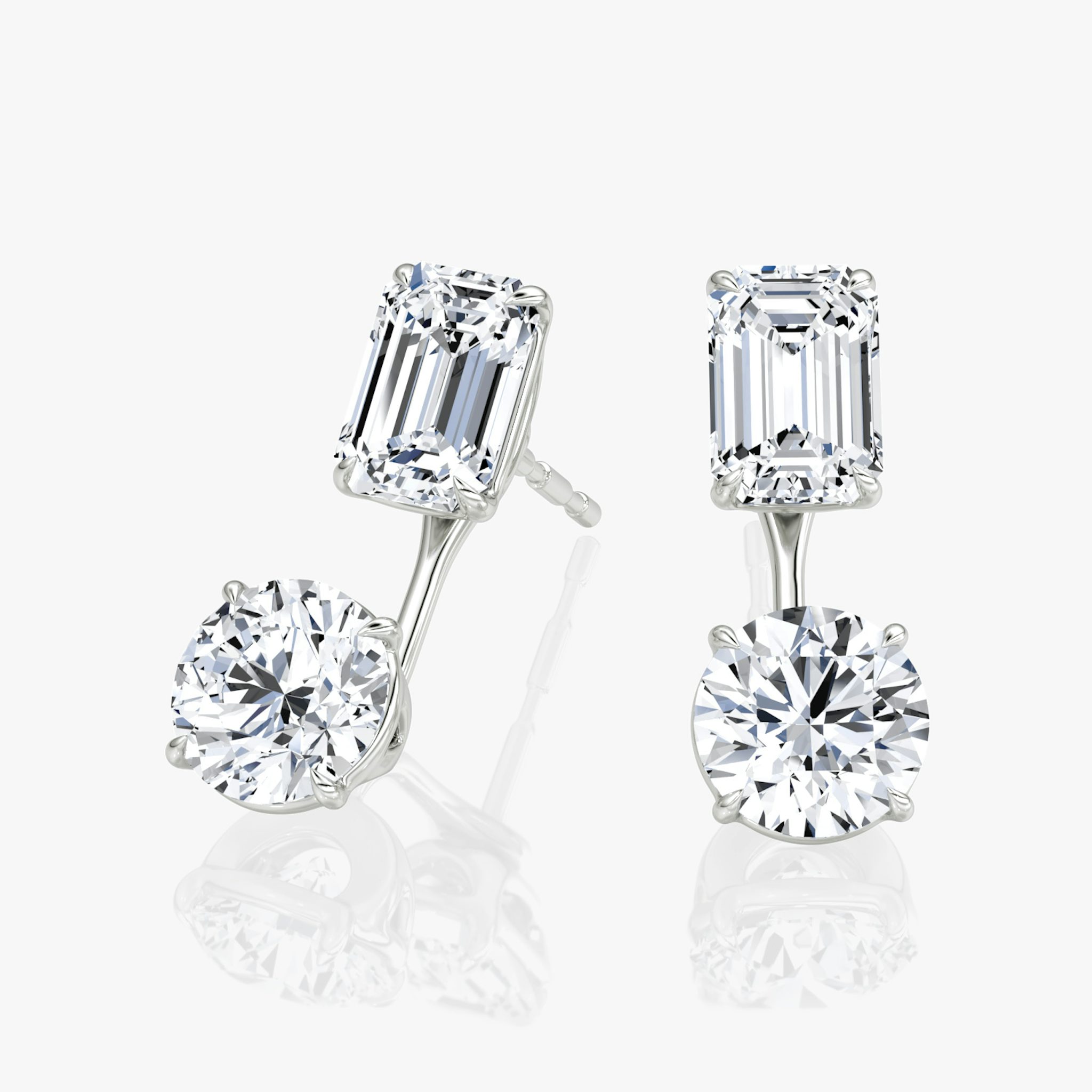 Solitaire Stud & Ear Jacket | 14k | White Gold | bottomDiamondShape: Round Brilliant | topDiamondShape: Emerald | caratWeight: 2ct