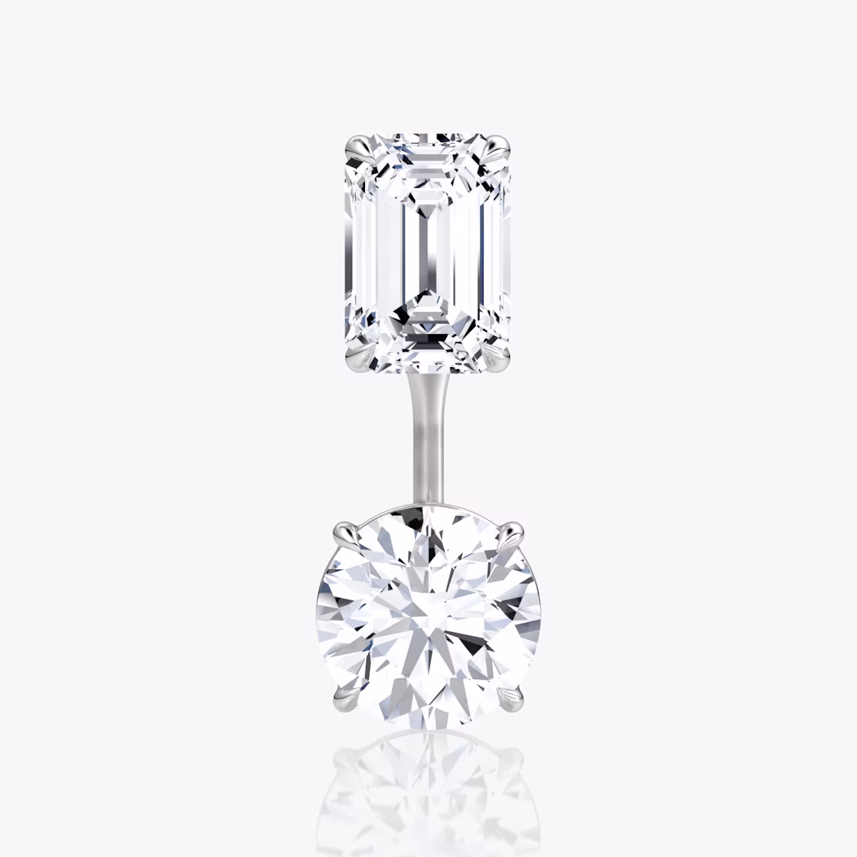 Solitaire Stud & Ear Jacket | 14k | White Gold | bottomDiamondShape: Round Brilliant | topDiamondShape: Emerald | caratWeight: 2ct