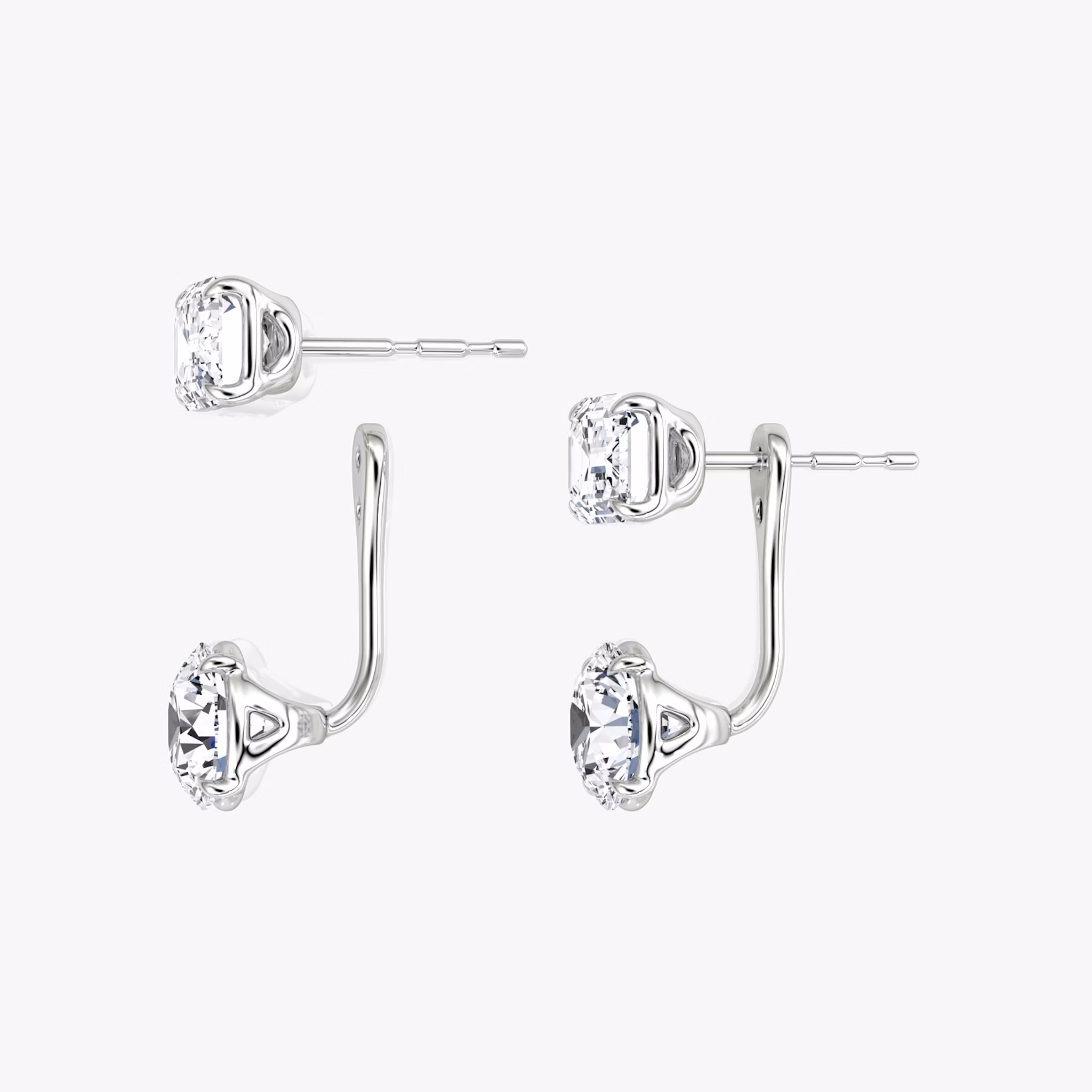Solitaire Stud & Ear Jacket | 14k | White Gold | bottomDiamondShape: Round Brilliant | topDiamondShape: Emerald | caratWeight: 2ct