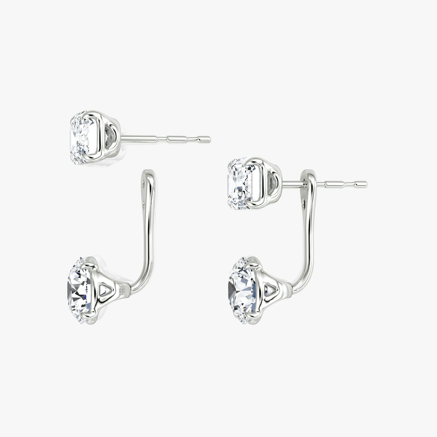 Solitaire Stud & Ear Jacket | 14k | Or blanc | bottomDiamondShape: Rond Brillant | topDiamondShape: Émeraude | caratWeight: 2ct