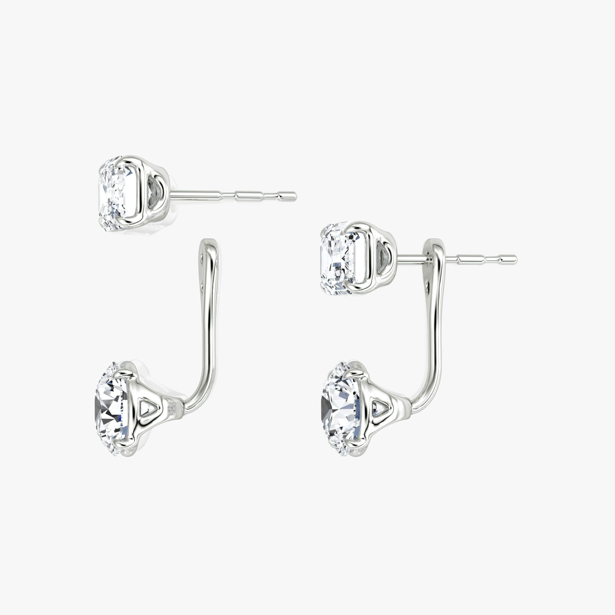 Solitaire Stud & Ear Jacket | 14k | White Gold | bottomDiamondShape: Round Brilliant | topDiamondShape: Emerald | caratWeight: 2ct