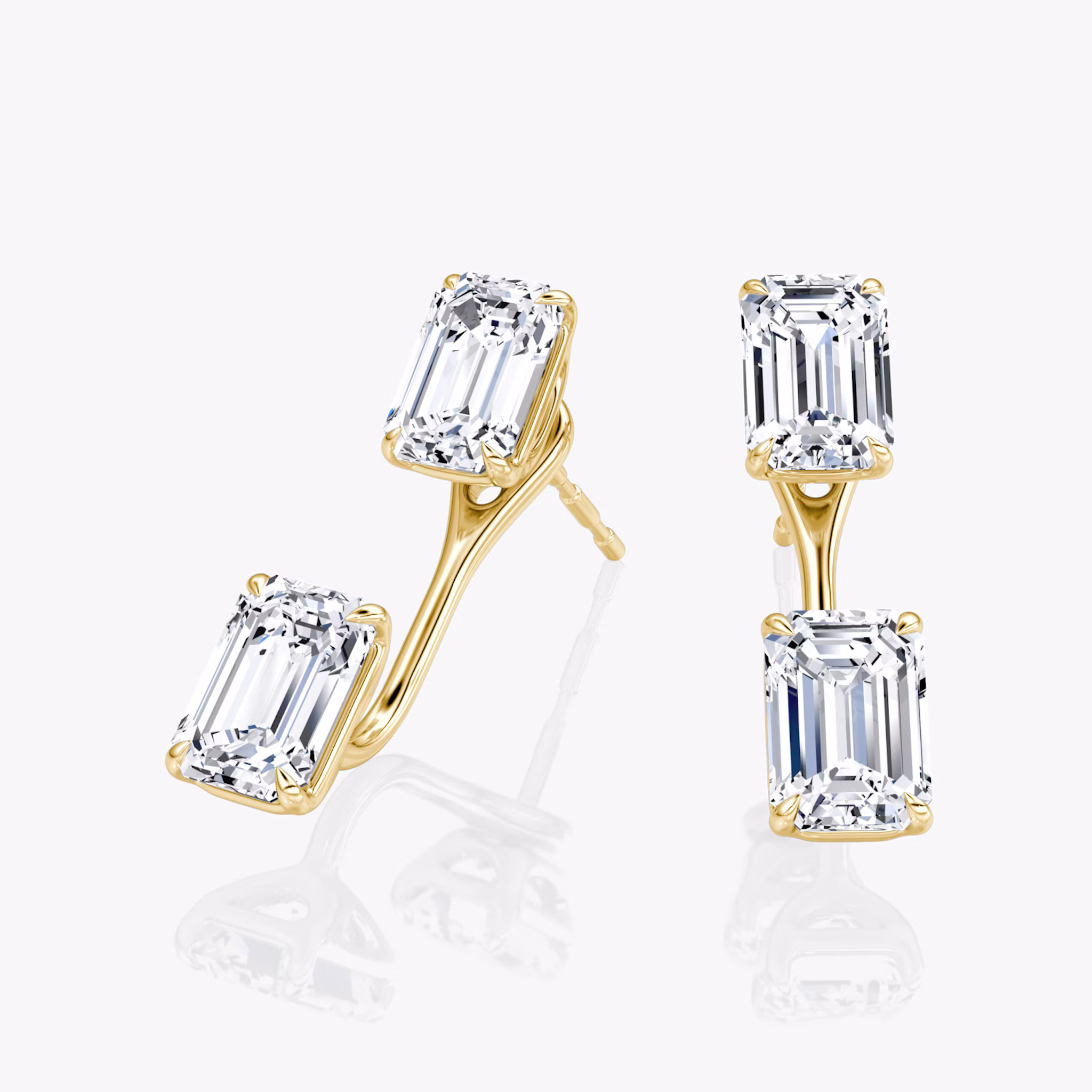 Solitaire Stud & Ear Jacket | 14k | Yellow Gold | bottomDiamondShape: Emerald | topDiamondShape: Emerald | caratWeight: 1ct
