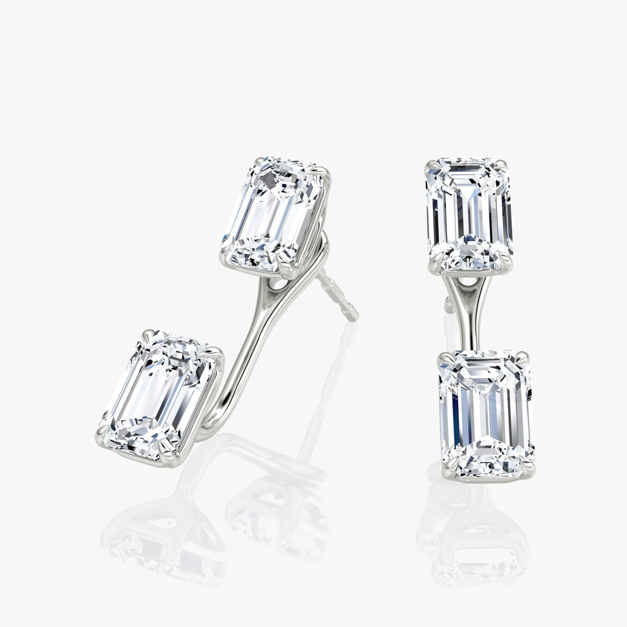 Solitaire Stud & Ear Jacket | 14k | White Gold | bottomDiamondShape: Emerald | topDiamondShape: Emerald | caratWeight: 1ct
