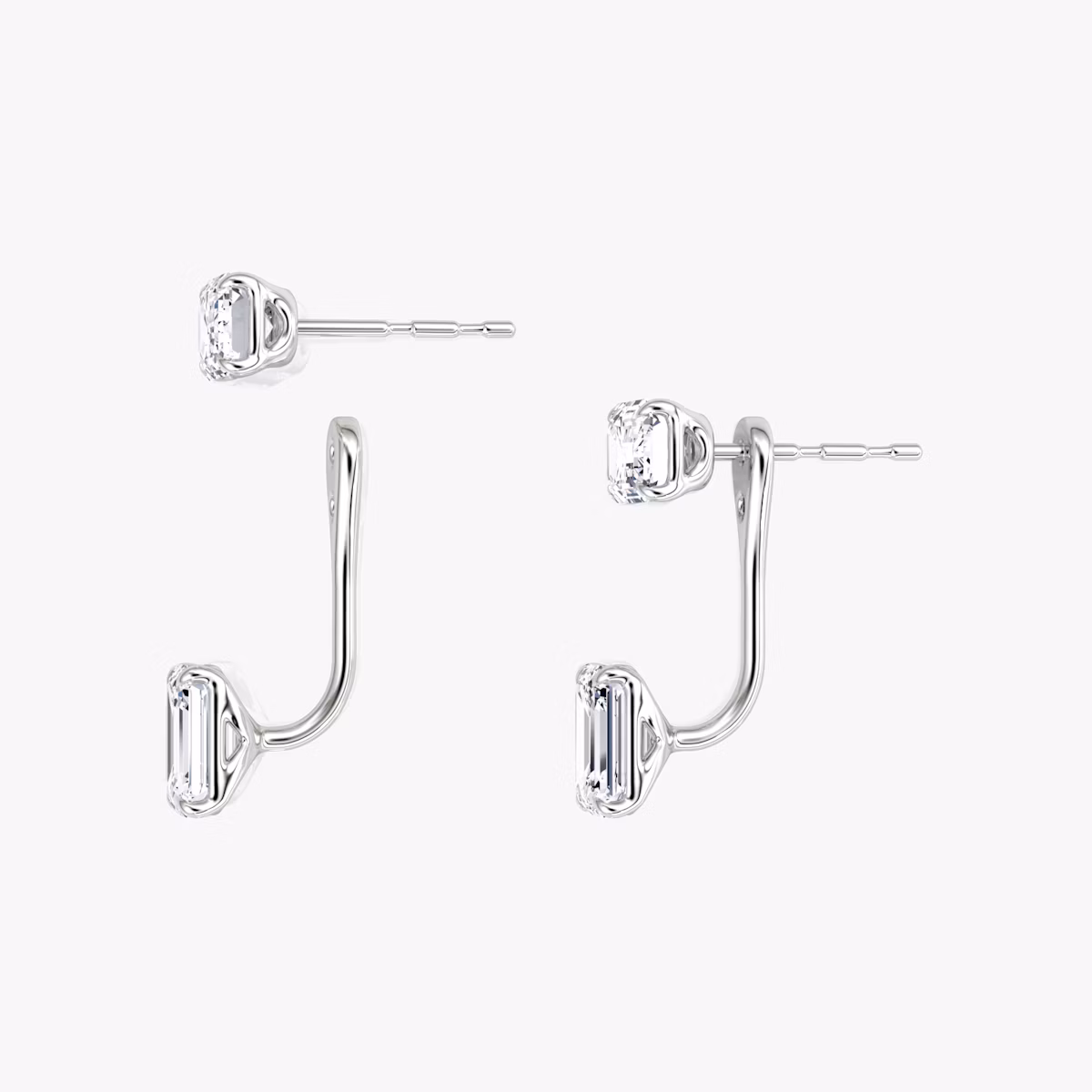 Solitaire Stud & Ear Jacket | 14k | White Gold | bottomDiamondShape: Emerald | topDiamondShape: Emerald | caratWeight: 1ct