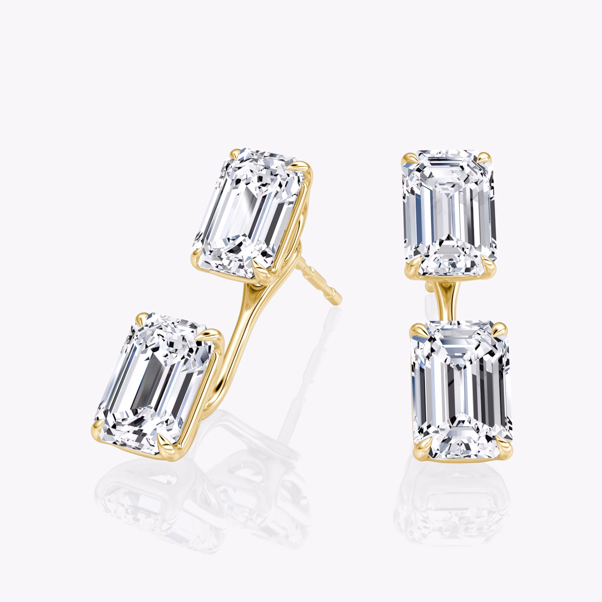 Solitaire Stud & Ear Jacket | 14k | Yellow Gold | bottomDiamondShape: Emerald | topDiamondShape: Emerald | caratWeight: 2ct