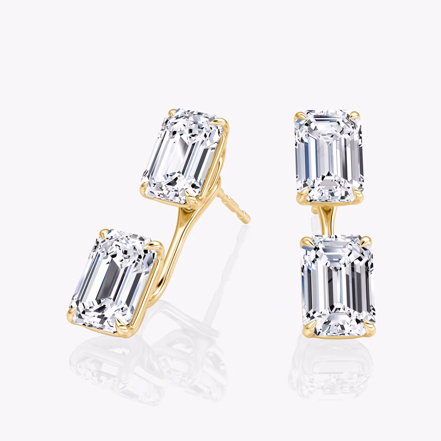 Solitaire Stud & Ear Jacket | 14k | Yellow Gold | bottomDiamondShape: Emerald | topDiamondShape: Emerald | caratWeight: 2ct