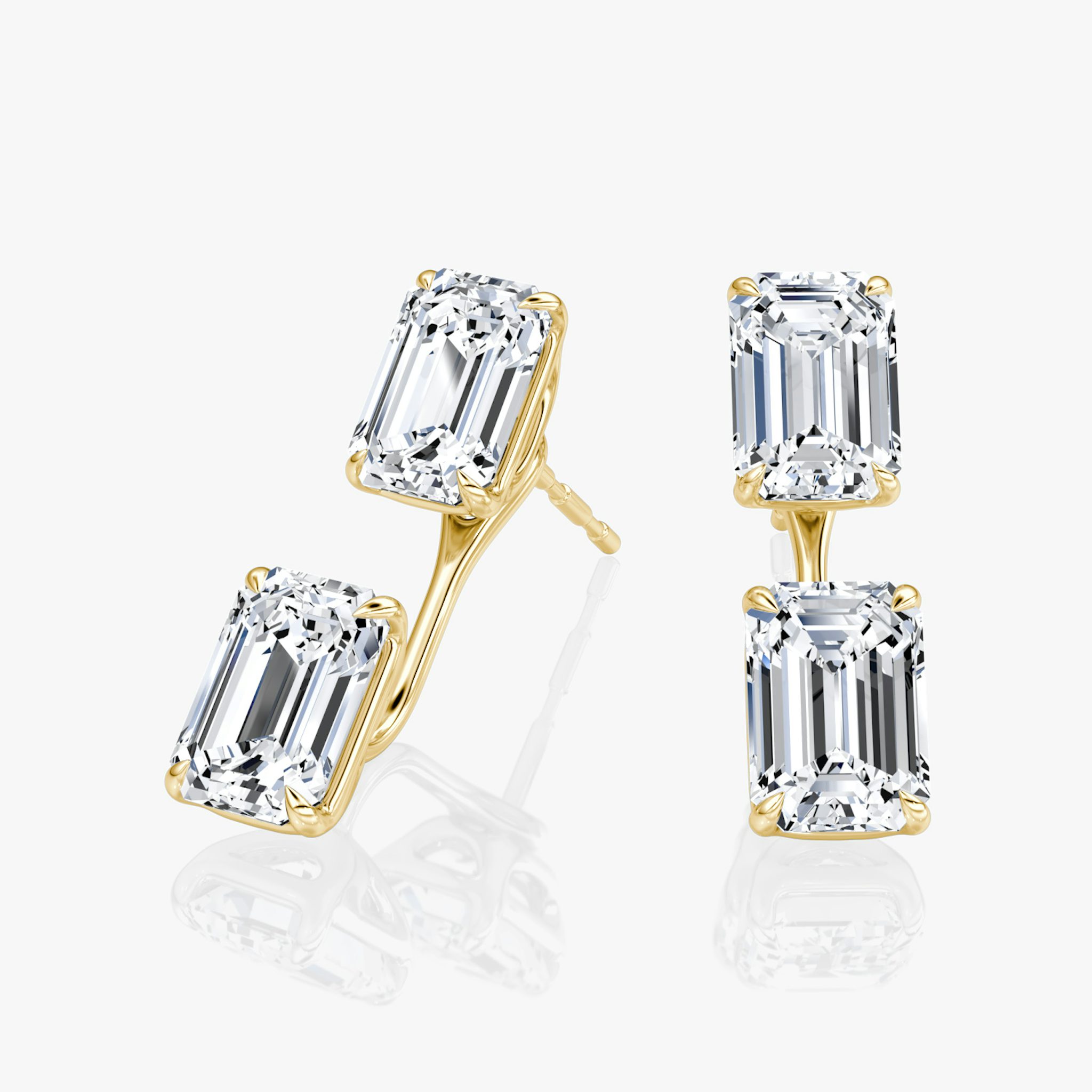 Solitaire Stud & Ear Jacket | 14k | Yellow Gold | bottomDiamondShape: Emerald | topDiamondShape: Emerald | caratWeight: 2ct