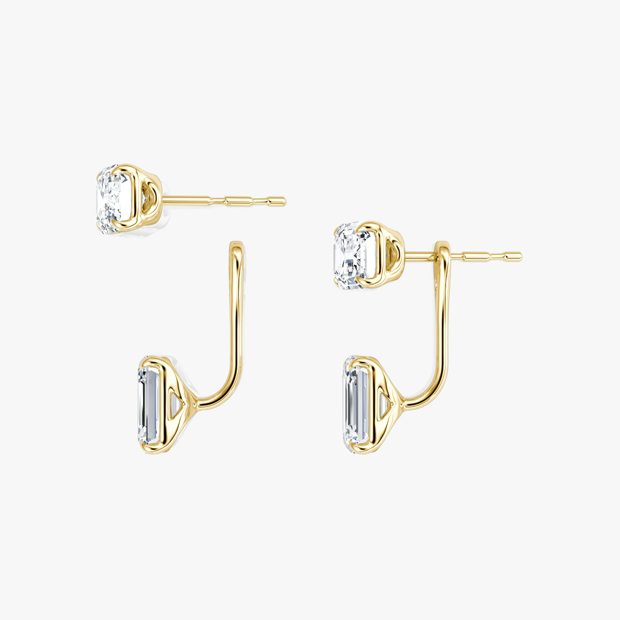 Solitaire Stud & Ear Jacket | 14k | Yellow Gold | bottomDiamondShape: Emerald | topDiamondShape: Emerald | caratWeight: 2ct