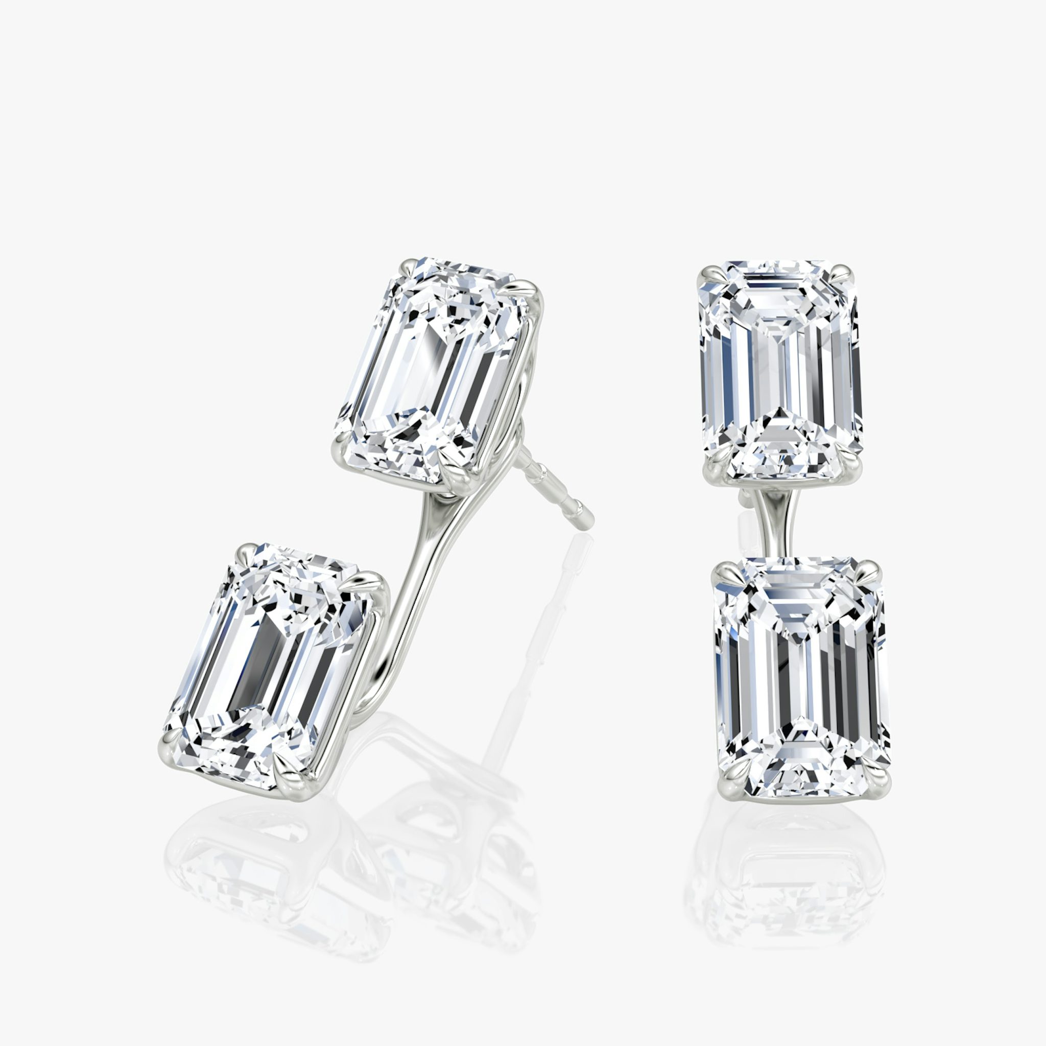 Solitaire Stud & Ear Jacket | 14k | White Gold | bottomDiamondShape: Emerald | topDiamondShape: Emerald | caratWeight: 2ct