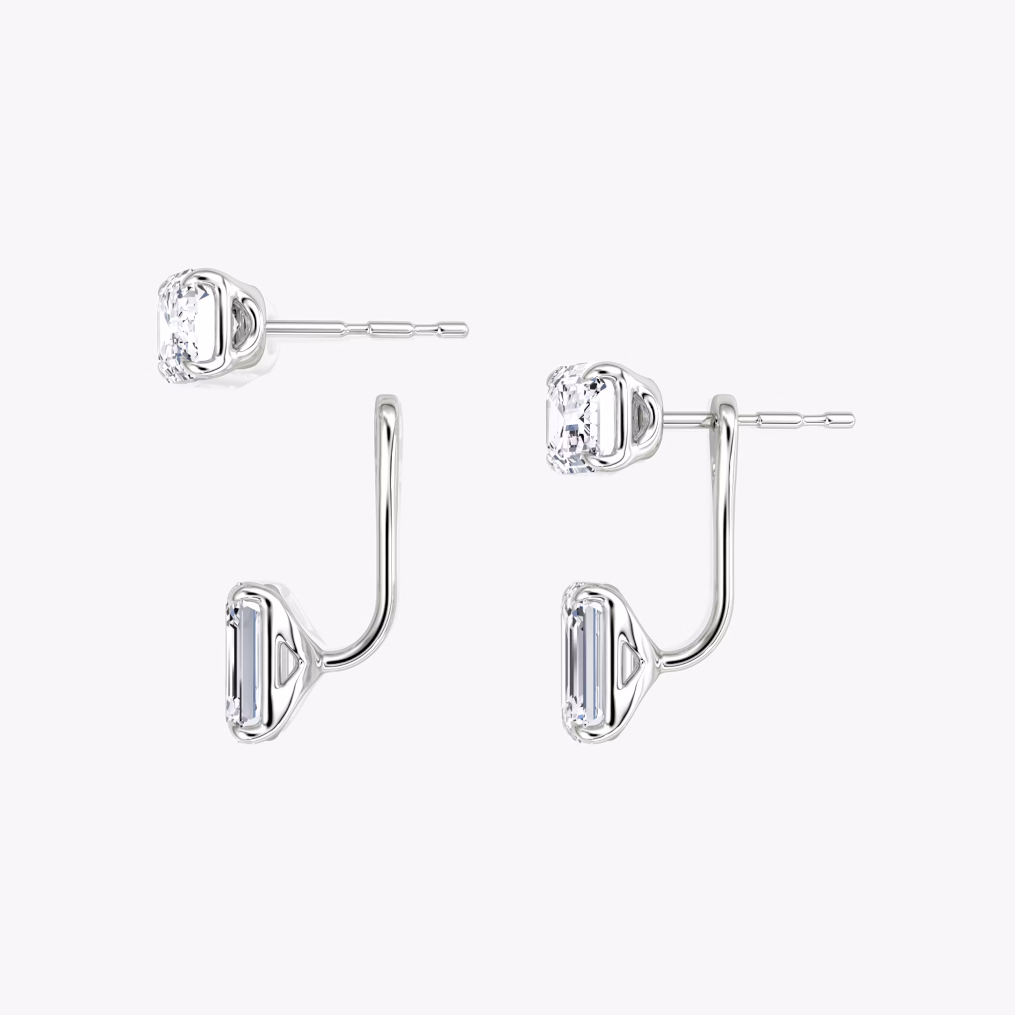 Solitaire Stud & Ear Jacket | 14k | White Gold | bottomDiamondShape: Emerald | topDiamondShape: Emerald | caratWeight: 2ct