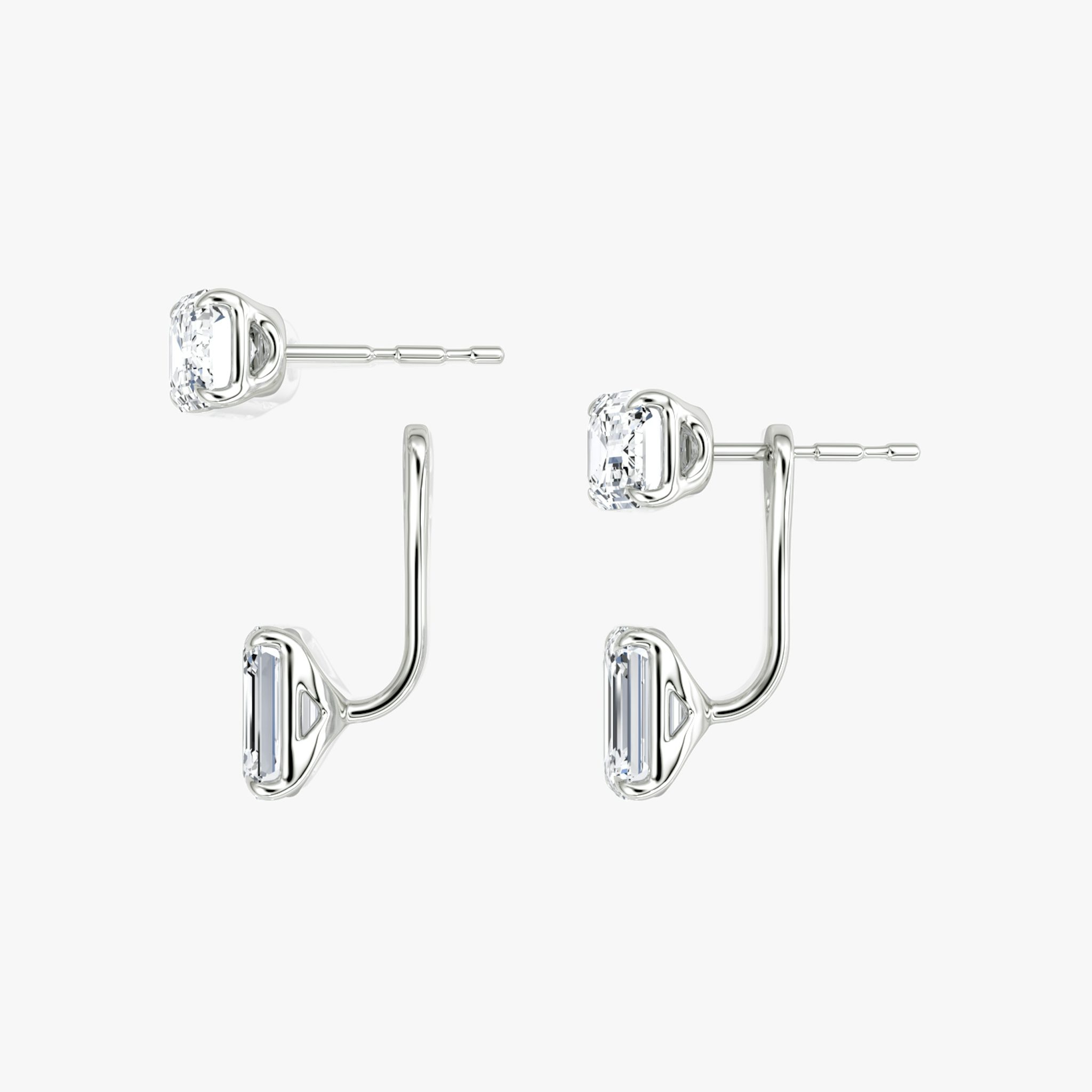 Solitaire Stud & Ear Jacket | 14k | White Gold | bottomDiamondShape: Emerald | topDiamondShape: Emerald | caratWeight: 2ct
