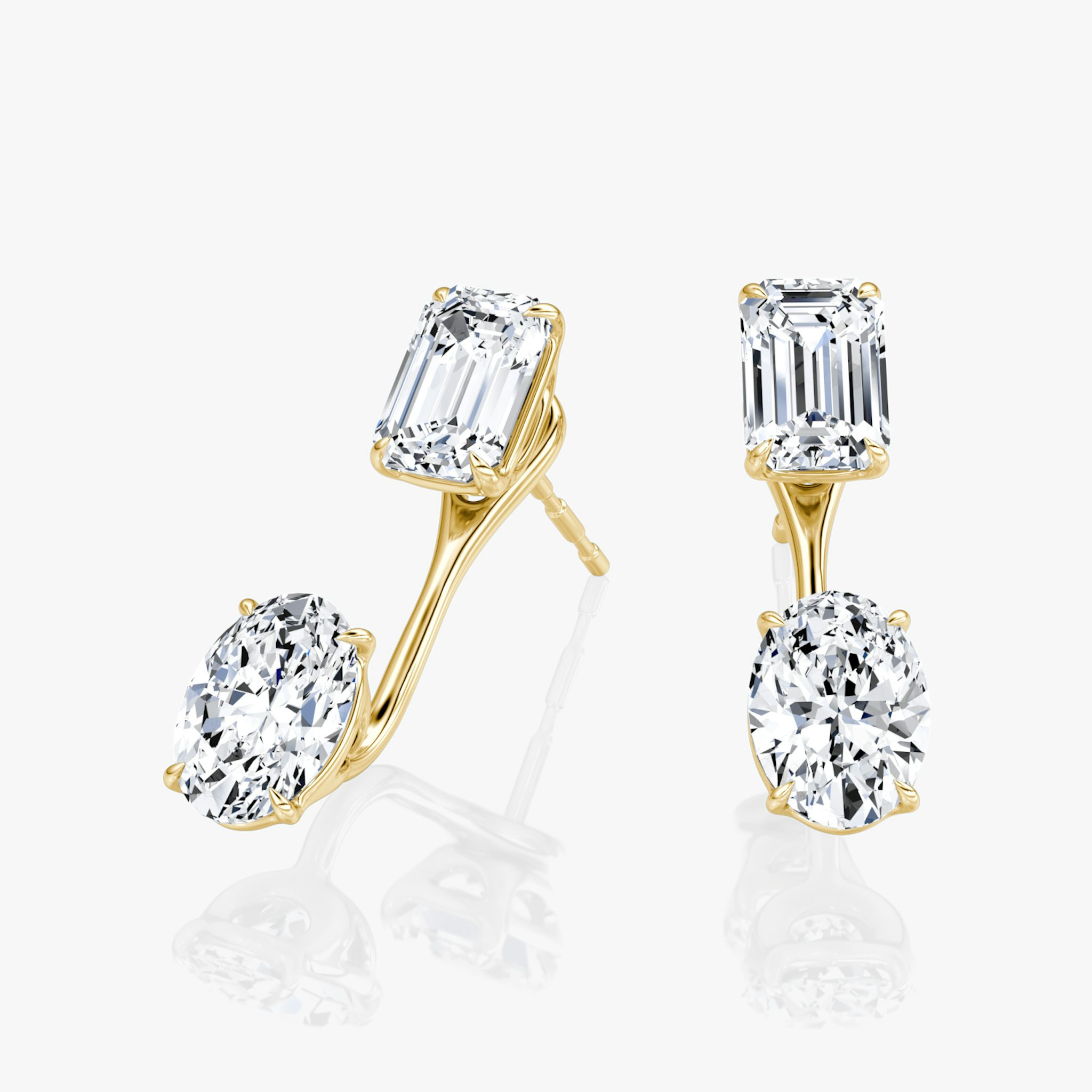 Solitaire Stud & Ear Jacket | 14k | Yellow Gold | bottomDiamondShape: Oval | topDiamondShape: Emerald | caratWeight: 1ct