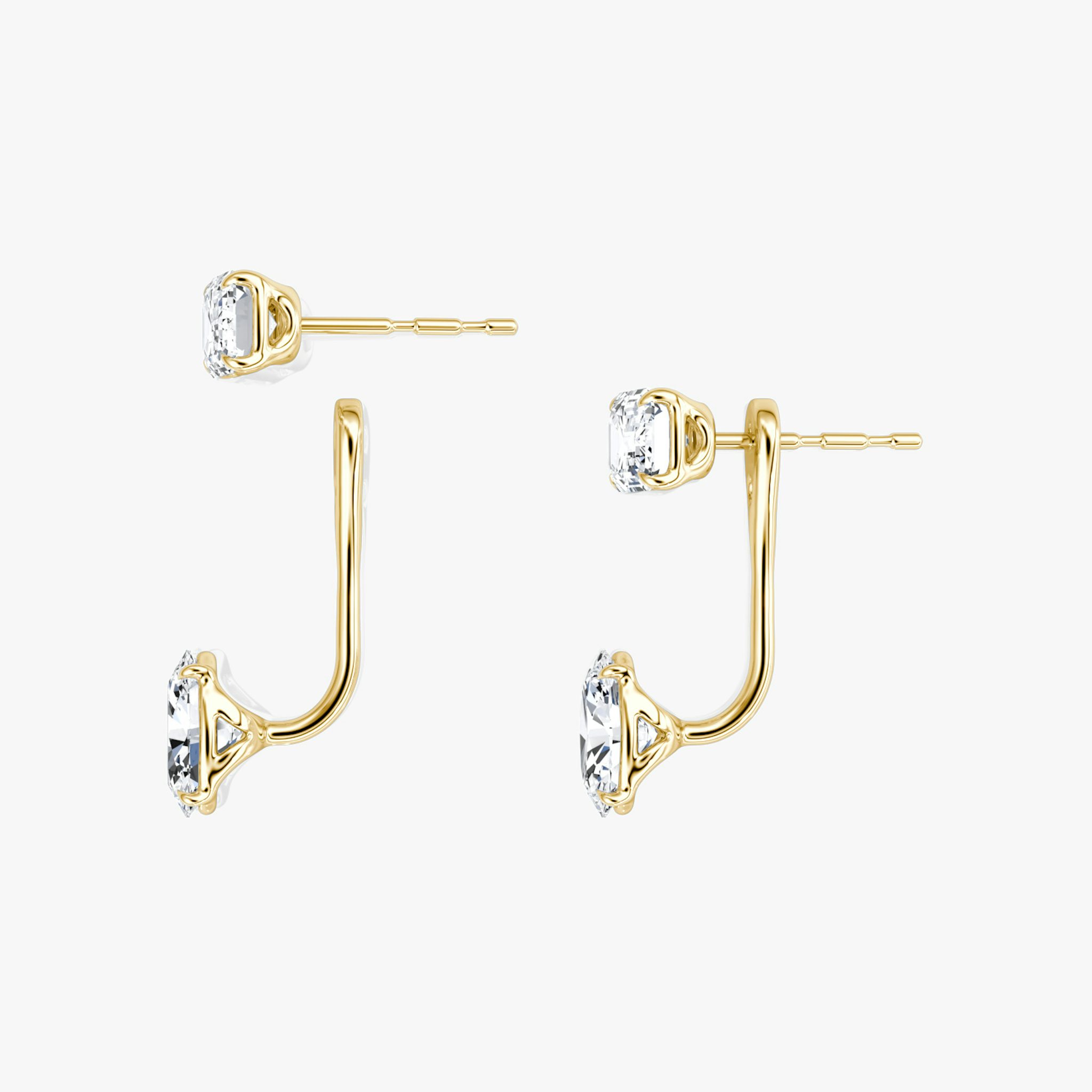 Solitaire Stud & Ear Jacket | 14k | Yellow Gold | bottomDiamondShape: Oval | topDiamondShape: Emerald | caratWeight: 1ct
