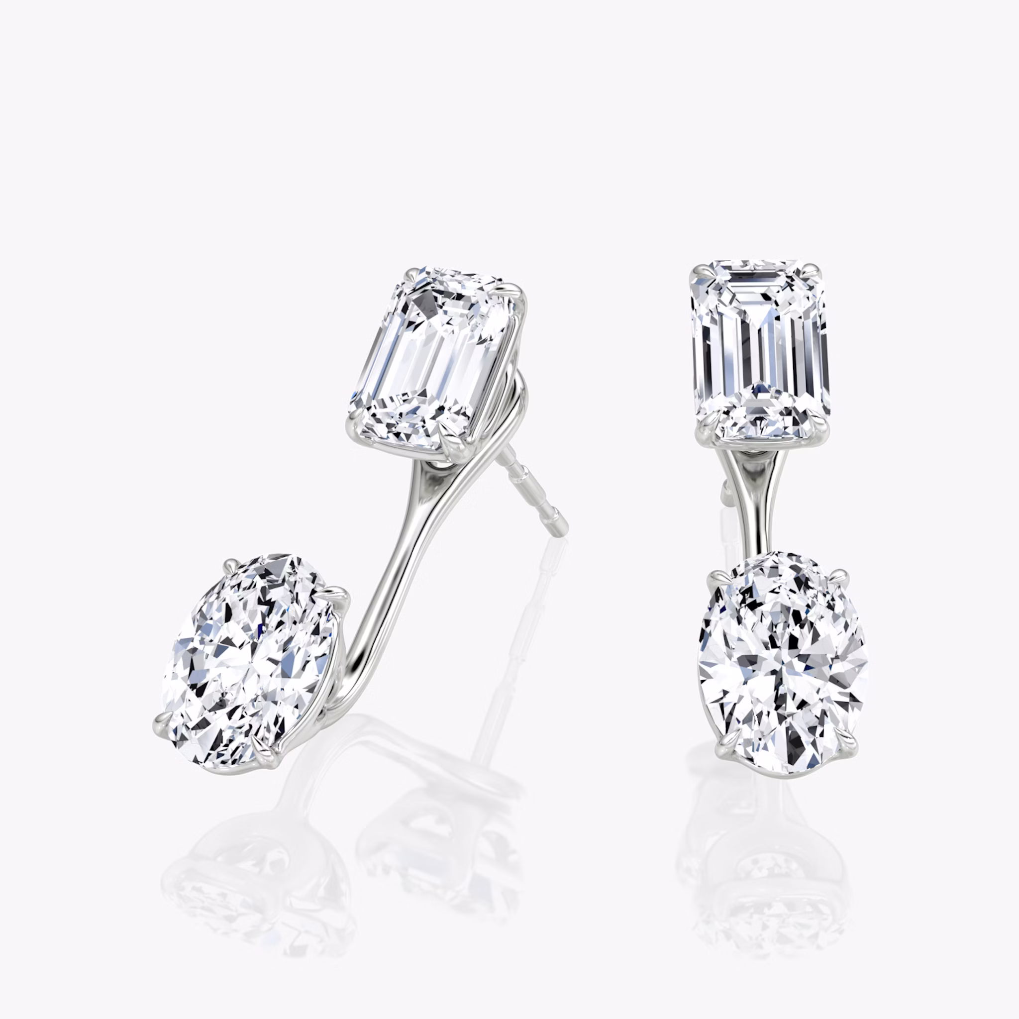 Solitaire Stud & Ear Jacket | 14k | White Gold | bottomDiamondShape: Oval | topDiamondShape: Emerald | caratWeight: 1ct