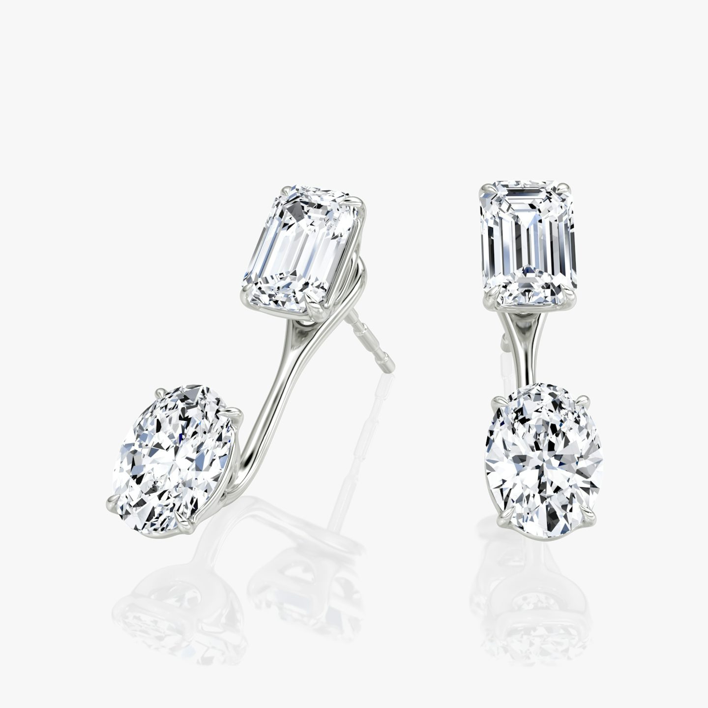 Solitaire Stud & Ear Jacket | 14k | White Gold | bottomDiamondShape: Oval | topDiamondShape: Emerald | caratWeight: 1ct