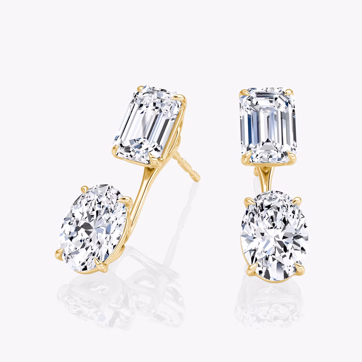Solitaire Stud & Ear Jacket | 14k | Yellow Gold | bottomDiamondShape: Oval | topDiamondShape: Emerald | caratWeight: 2ct
