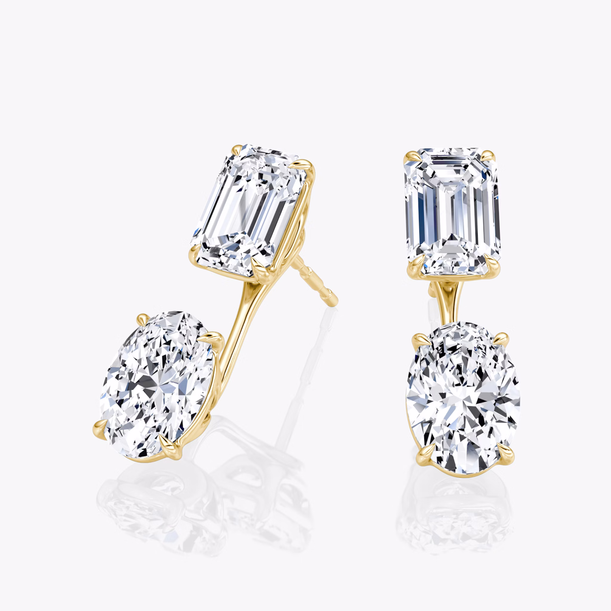 Solitaire Stud & Ear Jacket | 14k | Yellow Gold | bottomDiamondShape: Oval | topDiamondShape: Emerald | caratWeight: 2ct