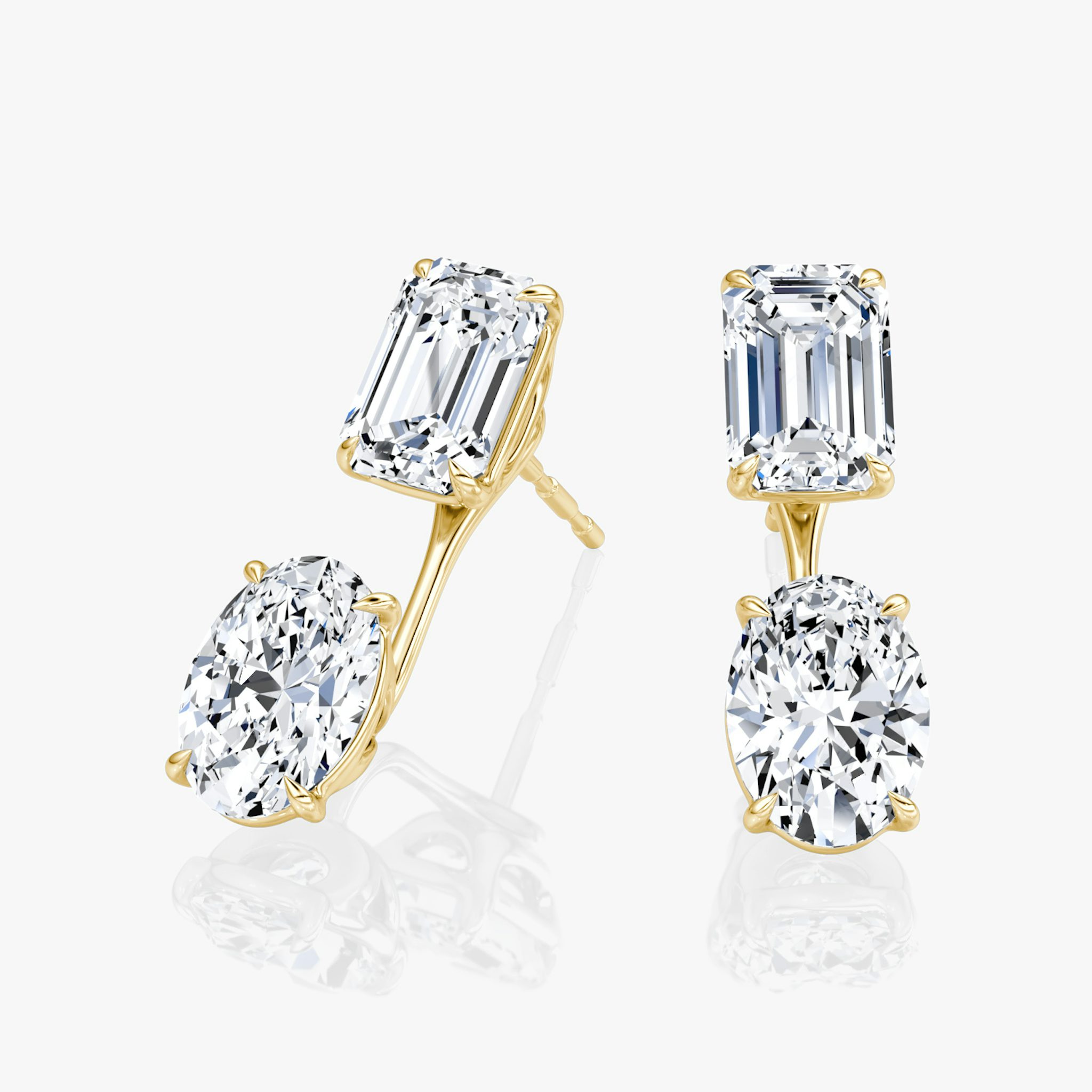 Solitaire Stud & Ear Jacket | 14k | Yellow Gold | bottomDiamondShape: Oval | topDiamondShape: Emerald | caratWeight: 2ct