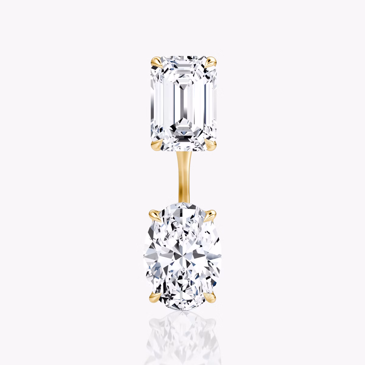 Solitaire Stud & Ear Jacket | 14k | Yellow Gold | bottomDiamondShape: Oval | topDiamondShape: Emerald | caratWeight: 2ct