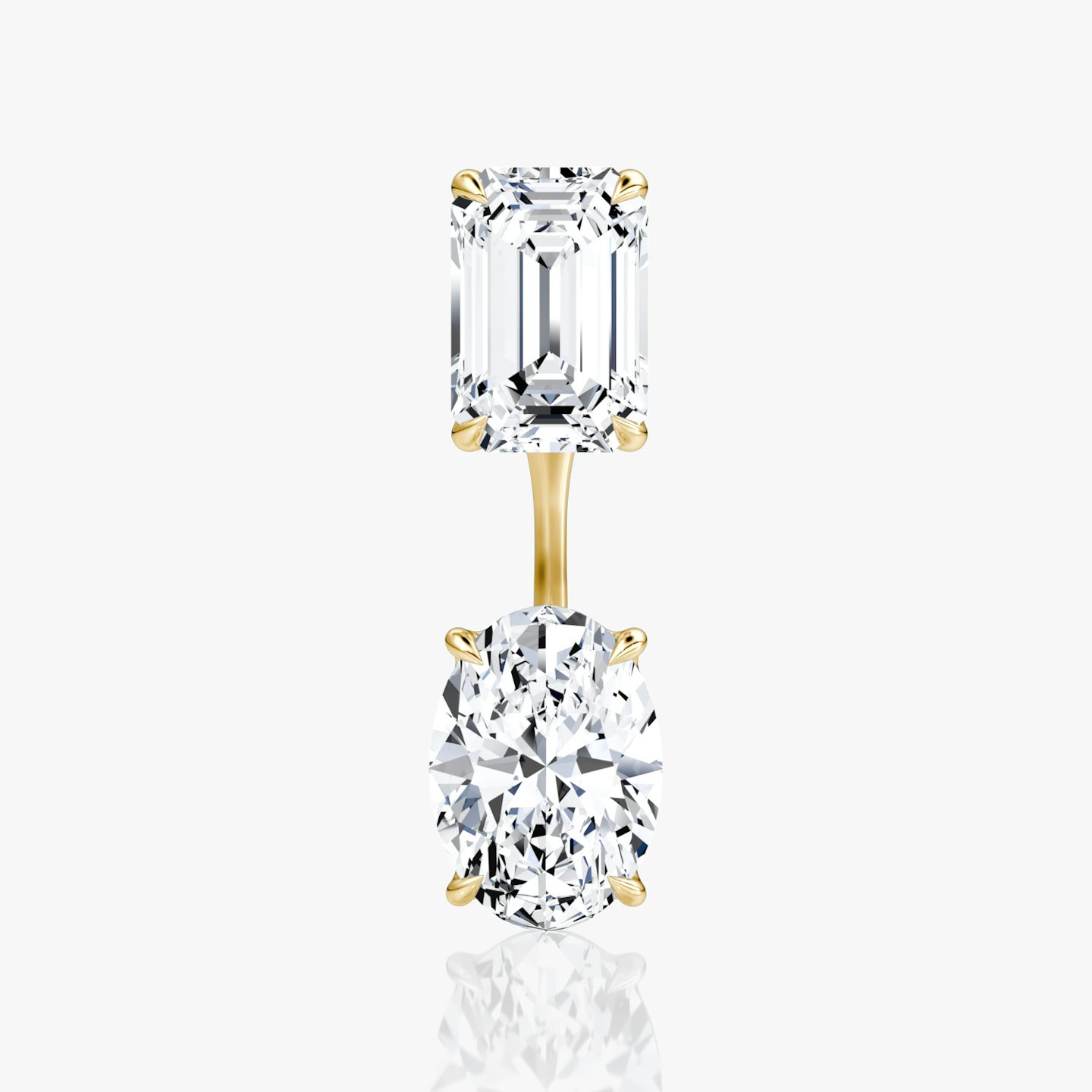Solitaire Stud & Ear Jacket | 14k | Yellow Gold | bottomDiamondShape: Oval | topDiamondShape: Emerald | caratWeight: 2ct