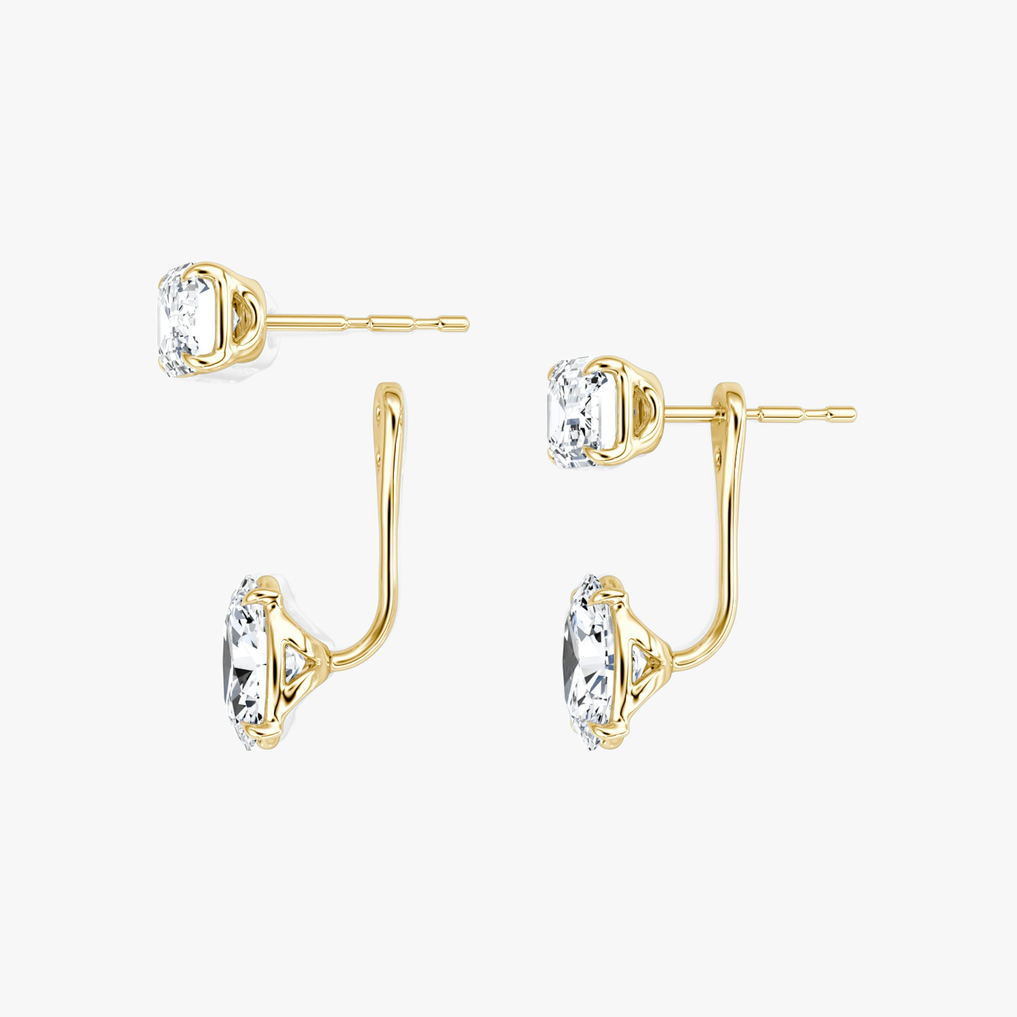 Solitaire Stud & Ear Jacket | 14k | Yellow Gold | bottomDiamondShape: Oval | topDiamondShape: Emerald | caratWeight: 2ct