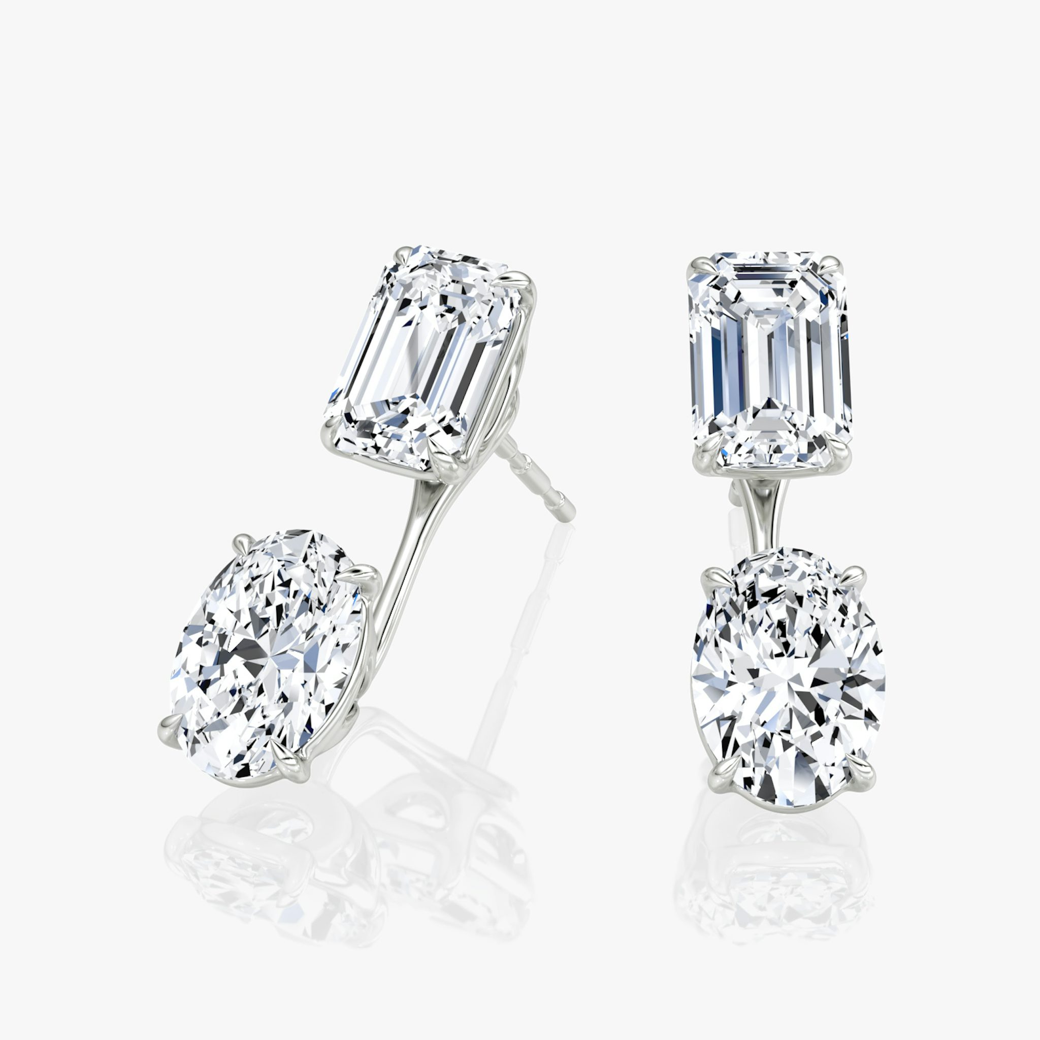 Solitaire Stud & Ear Jacket | 14k | White Gold | bottomDiamondShape: Oval | topDiamondShape: Emerald | caratWeight: 2ct