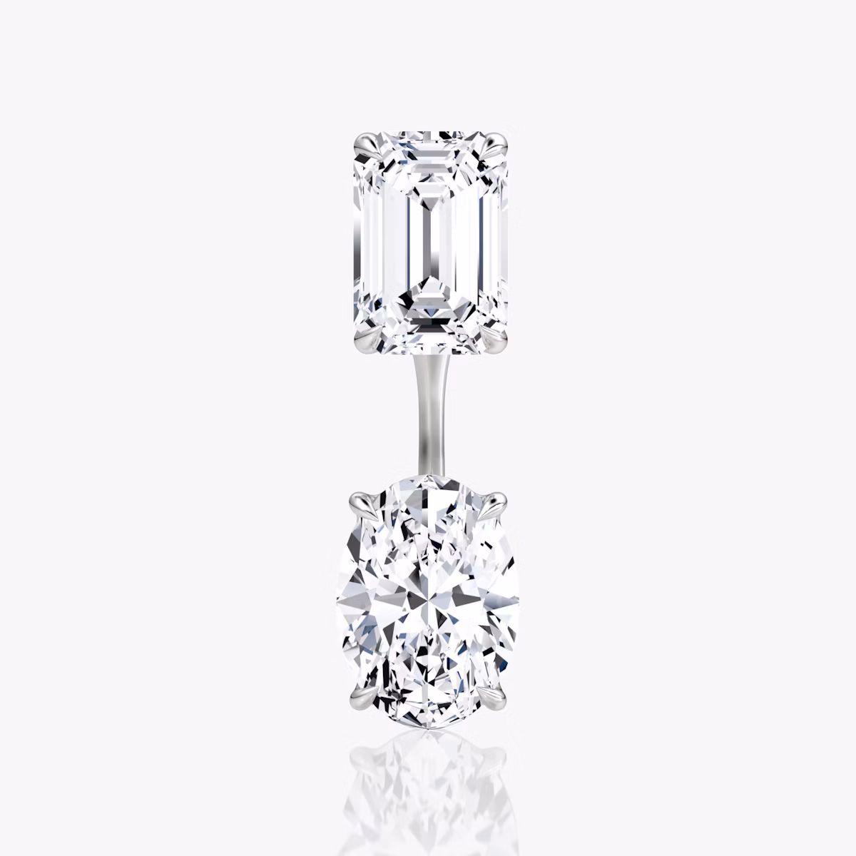Solitaire Stud & Ear Jacket | 14k | White Gold | bottomDiamondShape: Oval | topDiamondShape: Emerald | caratWeight: 2ct