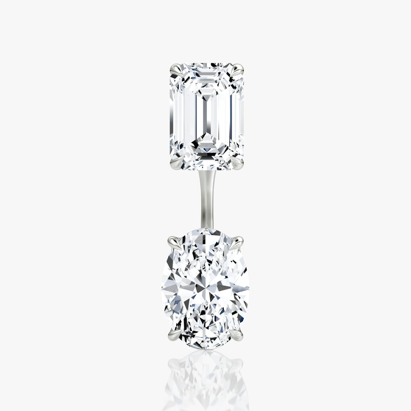 Solitaire Stud & Ear Jacket | 14k | White Gold | bottomDiamondShape: Oval | topDiamondShape: Emerald | caratWeight: 2ct