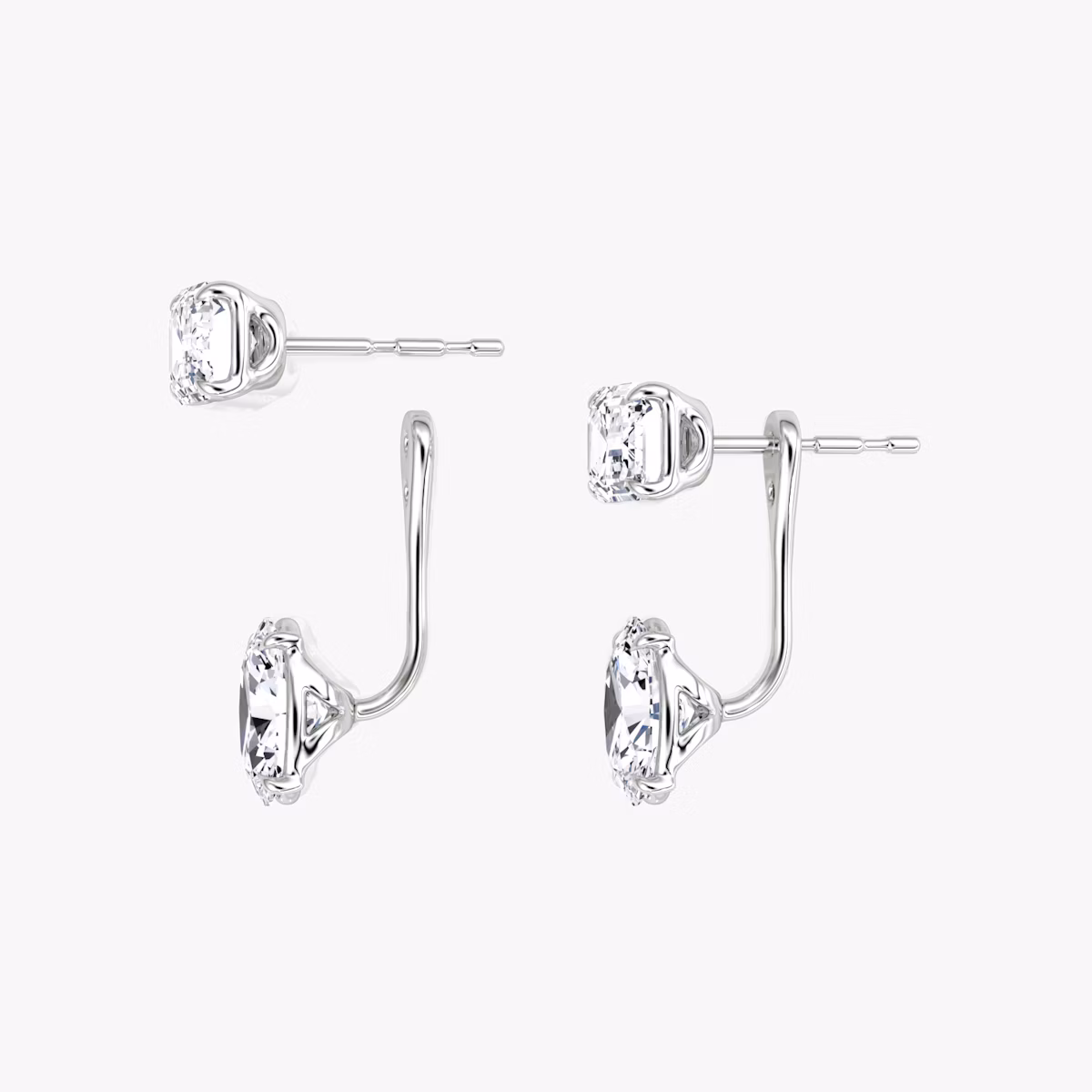 Solitaire Stud & Ear Jacket | 14k | White Gold | bottomDiamondShape: Oval | topDiamondShape: Emerald | caratWeight: 2ct