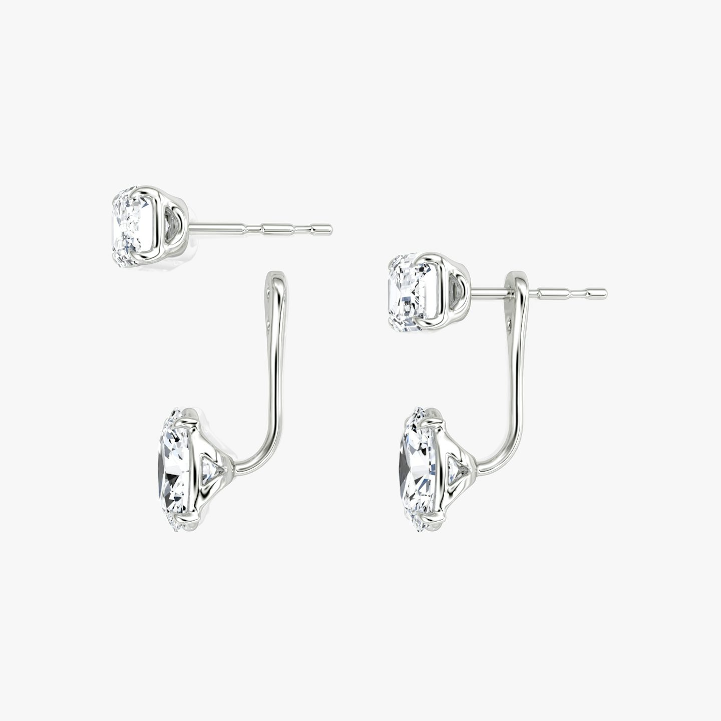Solitaire Stud & Ear Jacket | 14k | White Gold | bottomDiamondShape: Oval | topDiamondShape: Emerald | caratWeight: 2ct
