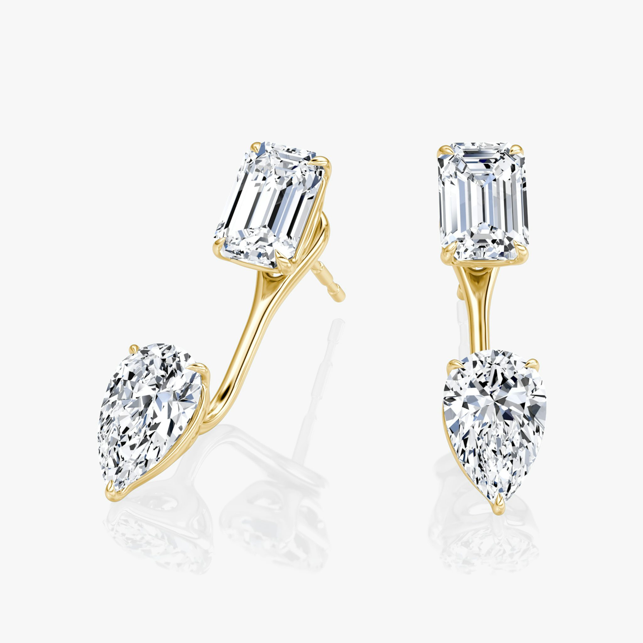 Solitaire Stud & Ear Jacket | 14k | Yellow Gold | bottomDiamondShape: Pear | topDiamondShape: Emerald | caratWeight: 1ct