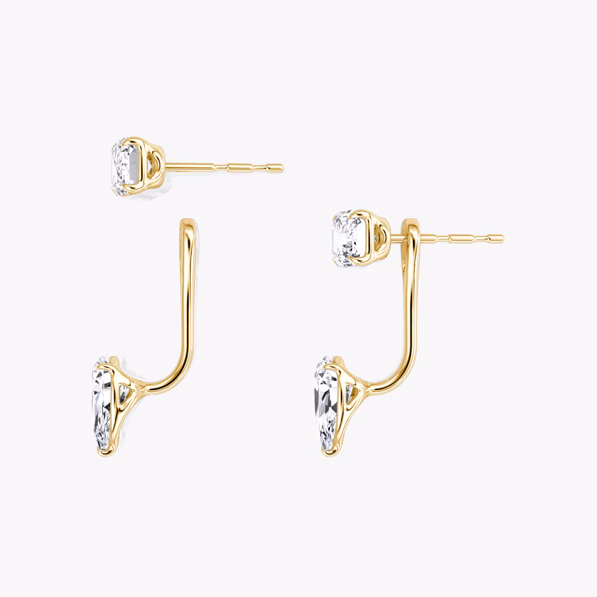 Solitaire Stud & Ear Jacket | 14k | Yellow Gold | bottomDiamondShape: Pear | topDiamondShape: Emerald | caratWeight: 1ct