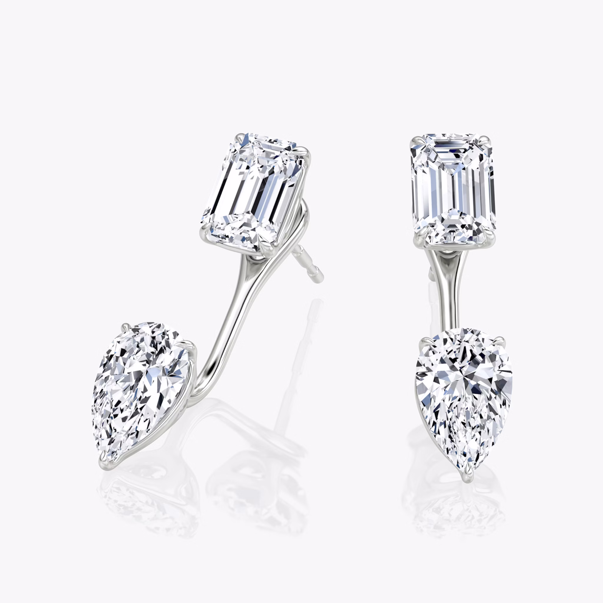 Solitaire Stud & Ear Jacket | 14k | White Gold | bottomDiamondShape: Pear | topDiamondShape: Emerald | caratWeight: 1ct