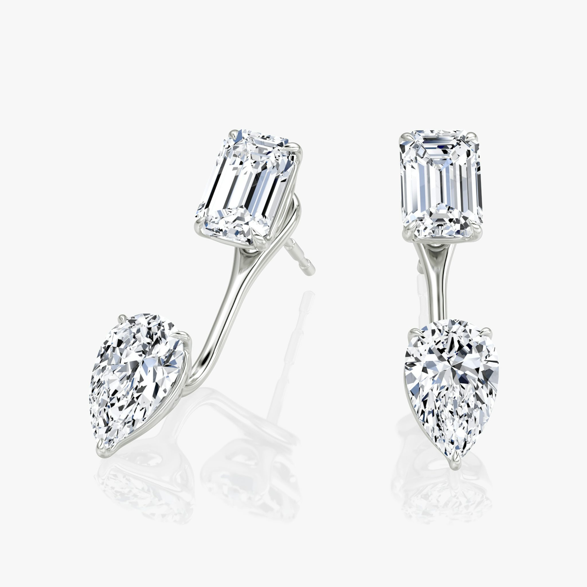 Solitaire Stud & Ear Jacket | 14k | White Gold | bottomDiamondShape: Pear | topDiamondShape: Emerald | caratWeight: 1ct