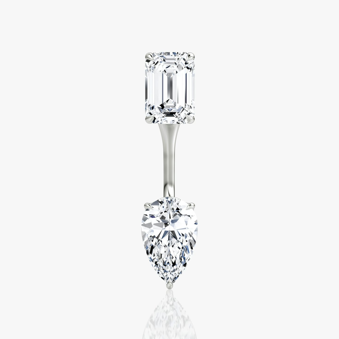 Solitaire Stud & Ear Jacket | 14k | White Gold | bottomDiamondShape: Pear | topDiamondShape: Emerald | caratWeight: 1ct