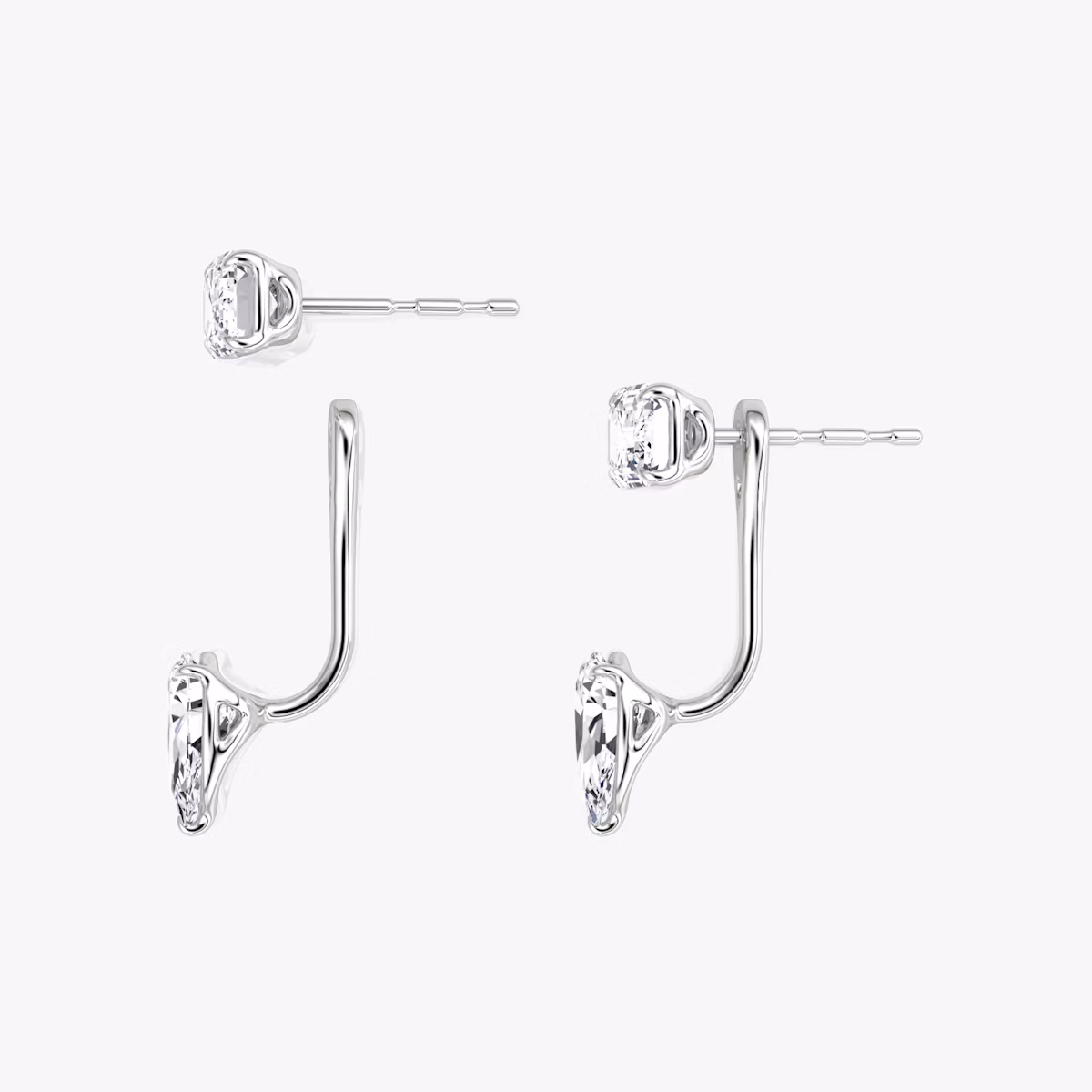 Solitaire Stud & Ear Jacket | 14k | White Gold | bottomDiamondShape: Pear | topDiamondShape: Emerald | caratWeight: 1ct