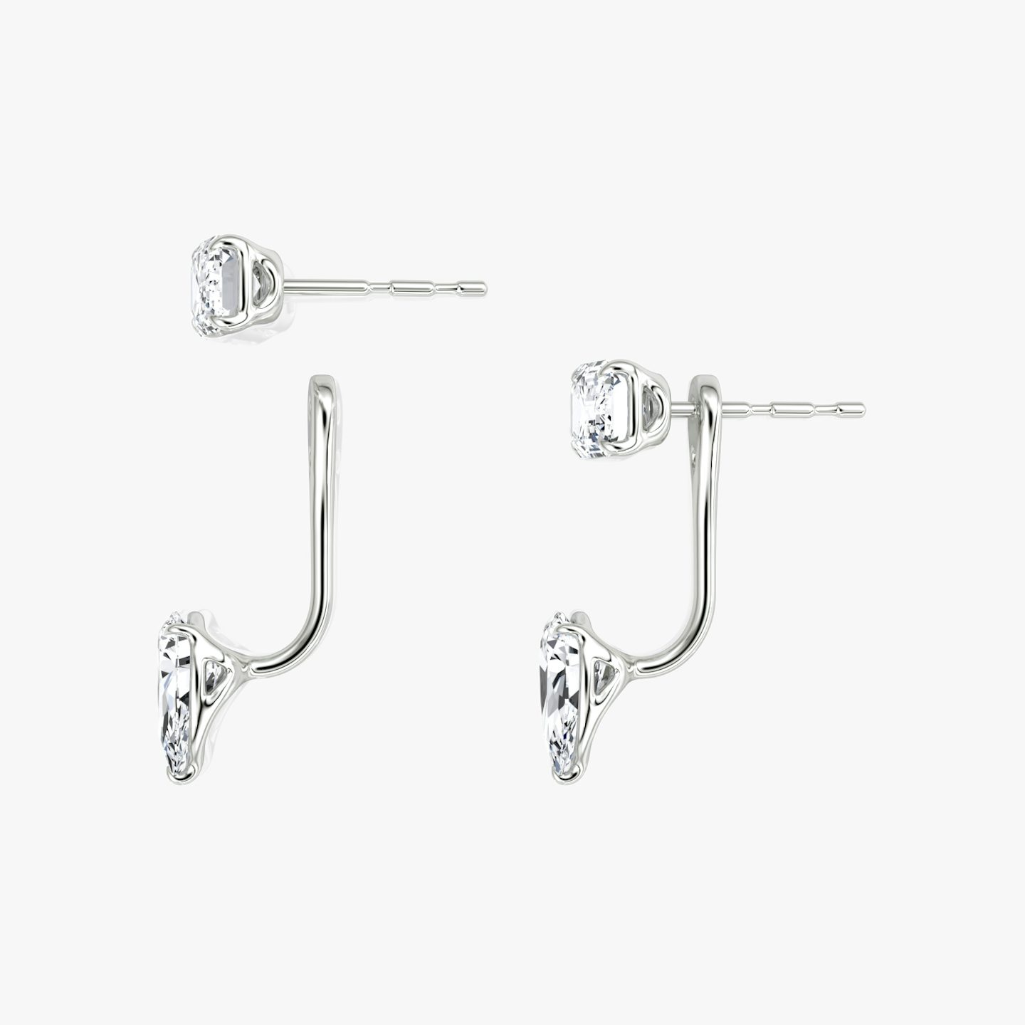 Solitaire Stud & Ear Jacket | 14k | White Gold | bottomDiamondShape: Pear | topDiamondShape: Emerald | caratWeight: 1ct