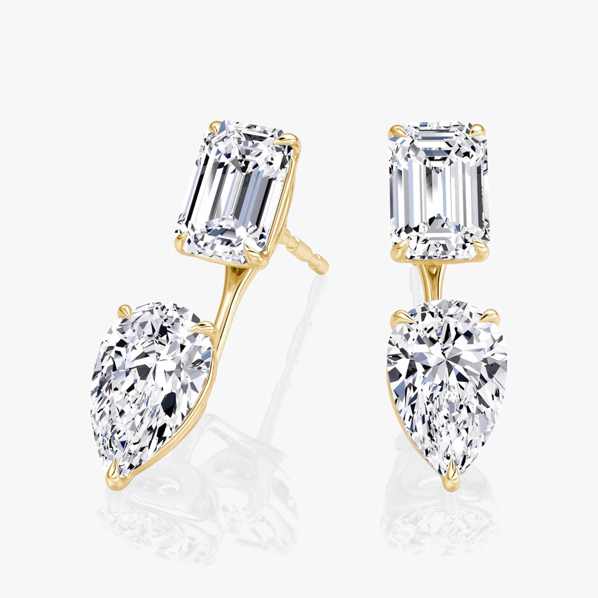 Solitaire Stud & Ear Jacket | 14k | Yellow Gold | bottomDiamondShape: Pear | topDiamondShape: Emerald | caratWeight: 2ct