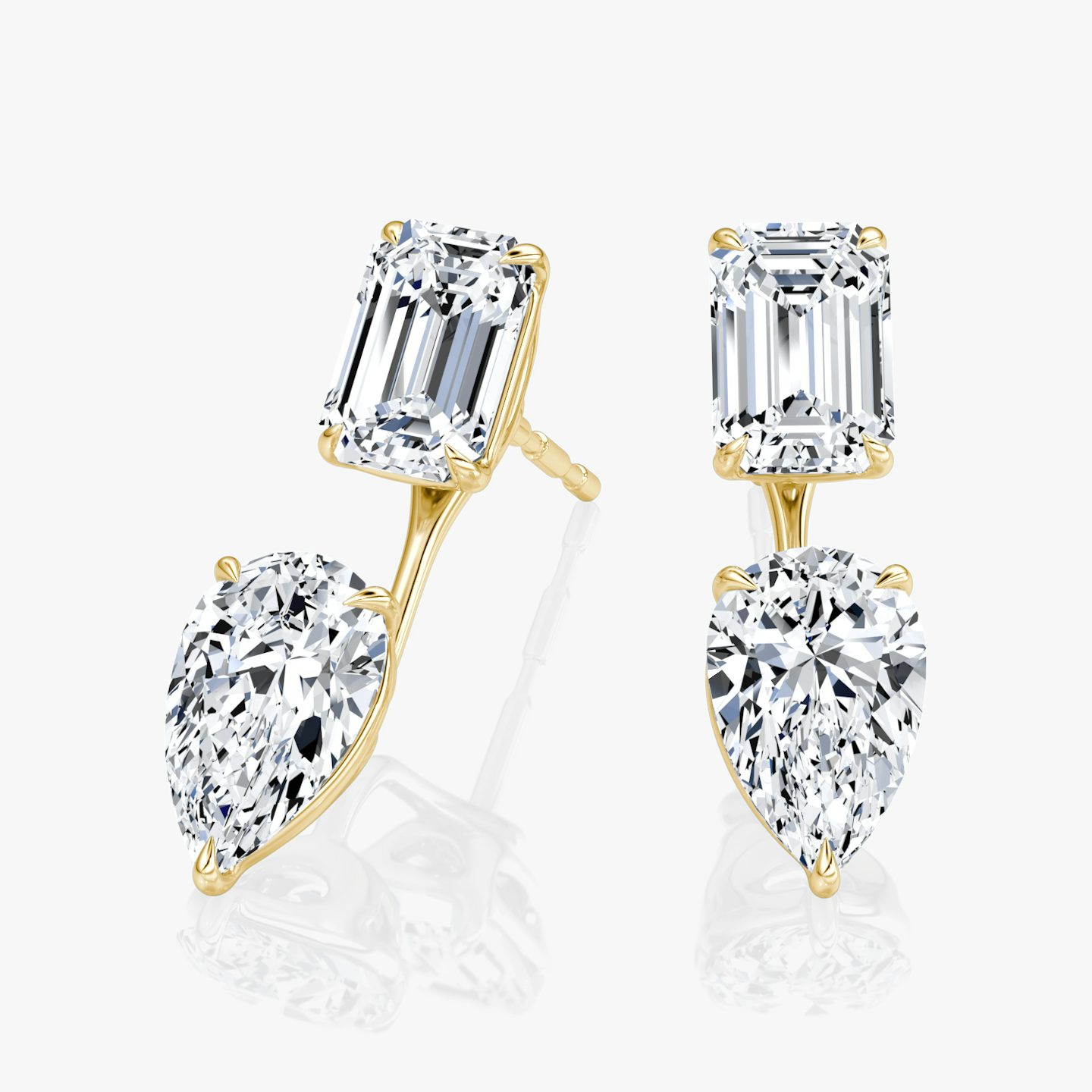 Solitaire Stud & Ear Jacket | 14k | Yellow Gold | bottomDiamondShape: Pear | topDiamondShape: Emerald | caratWeight: 2ct