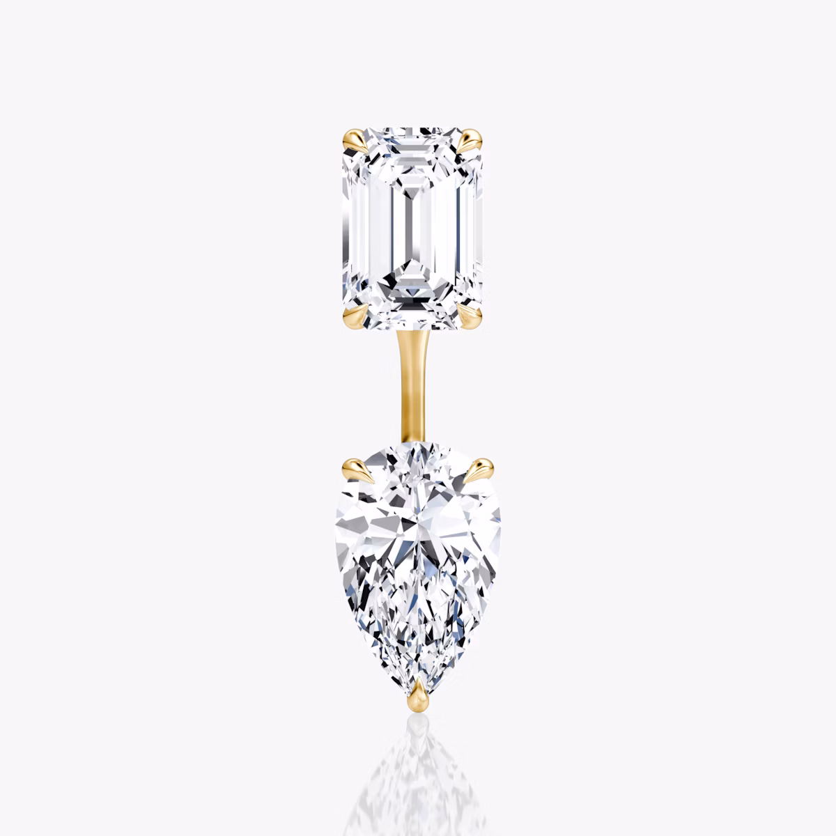 Solitaire Stud & Ear Jacket | 14k | Yellow Gold | bottomDiamondShape: Pear | topDiamondShape: Emerald | caratWeight: 2ct